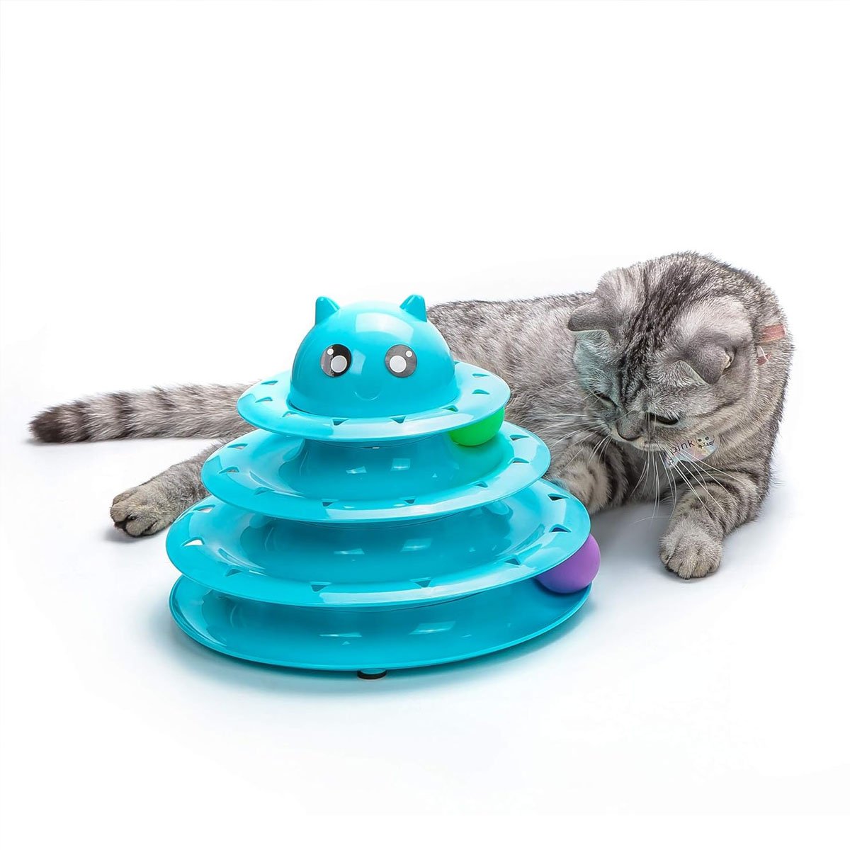 PACK4 ESTRUCTURA ESTABLE DE 3 NIVELES CON PELOTAS CELESTE PARA MASCOTA Y+PAPEL REGALO - 3