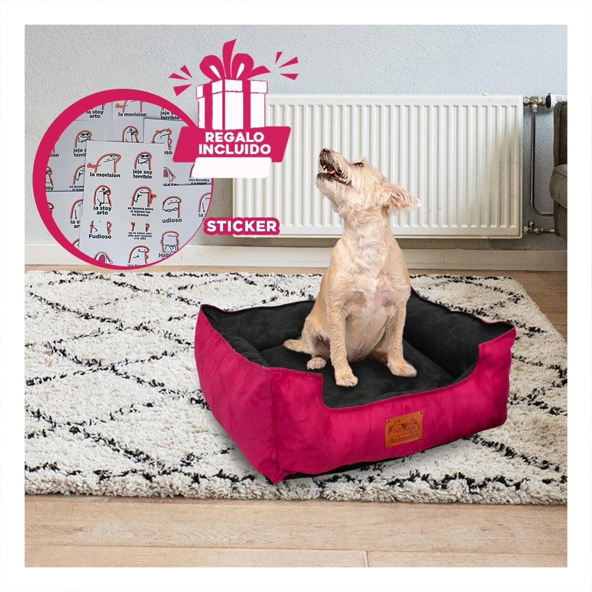 UNIDAD DE DESCANSO PARA PERRO TALLA M FUCSIA CENTRO NEGRO Y+REGALO STICKER - 1