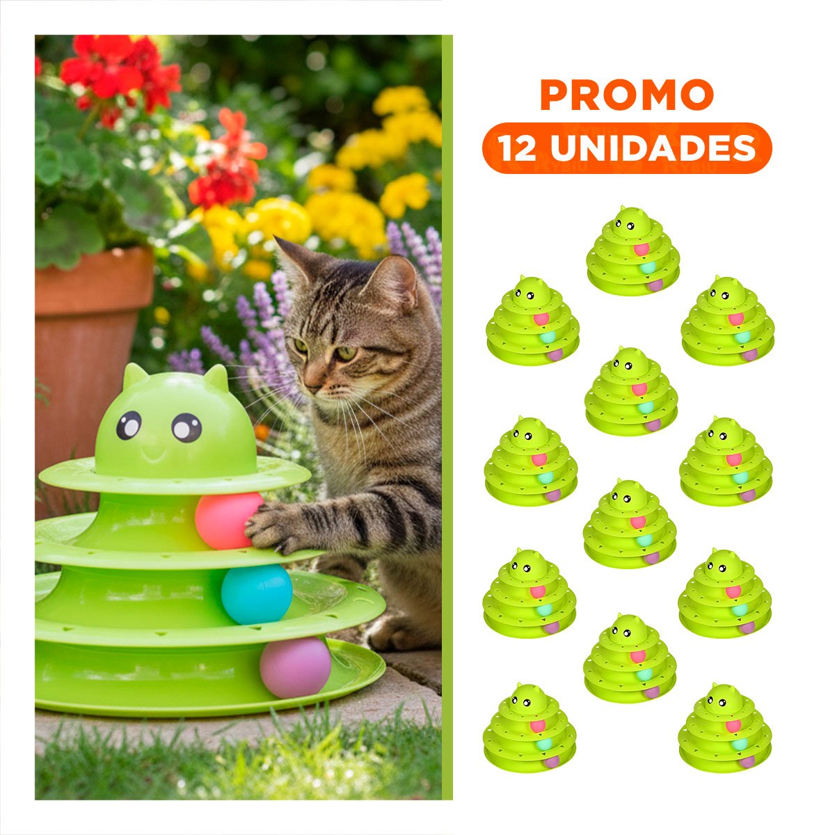 PACK12 PLATAFORMA MODERNA DE 3 NIVELES CON PELOTAS VERDE LIMON PARA GATO Y+REGALO STICKER - 1