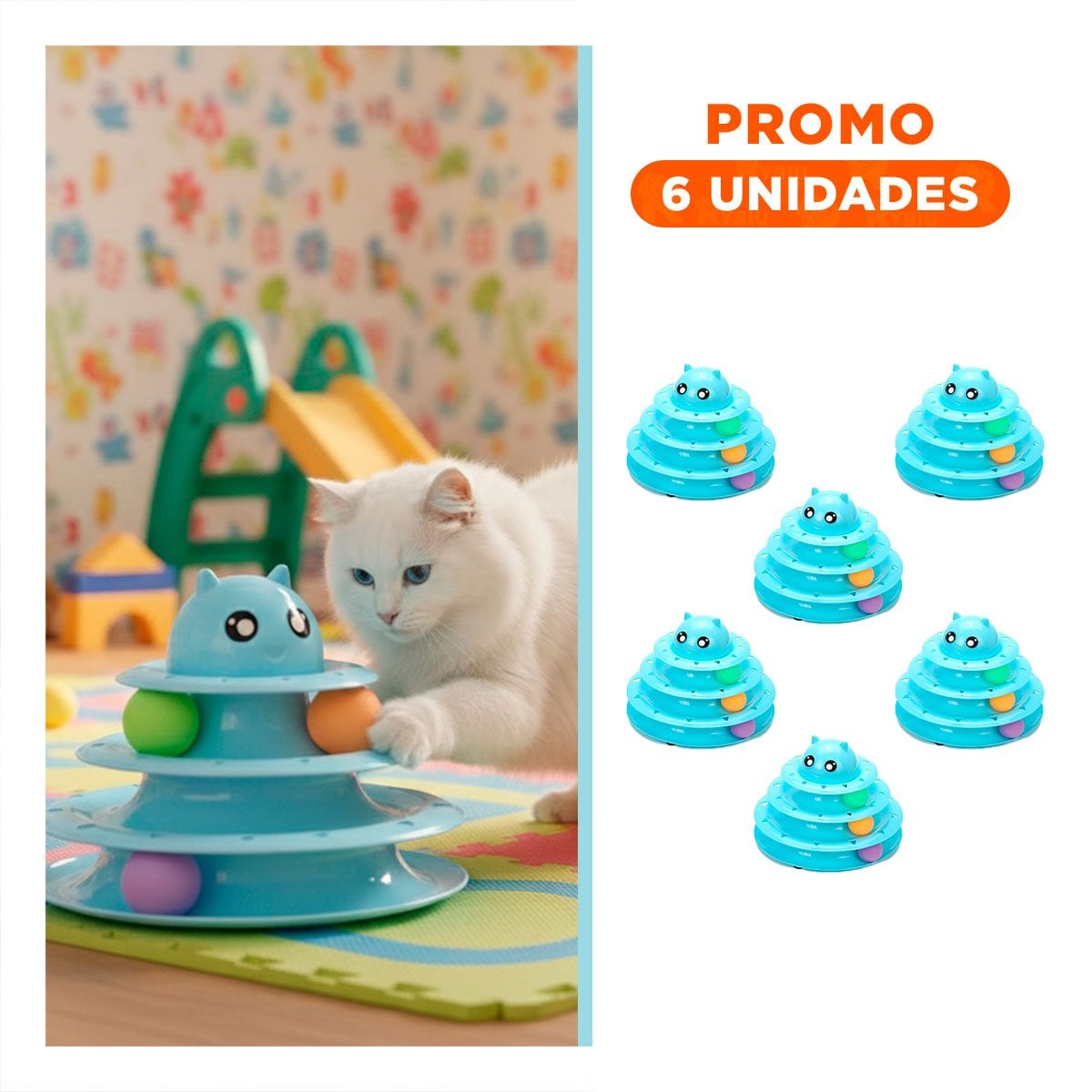 PACK6 CIRCUITO ESTABLE DE 3 NIVELES CON PELOTAS CELESTE PARA MASCOTA - 1