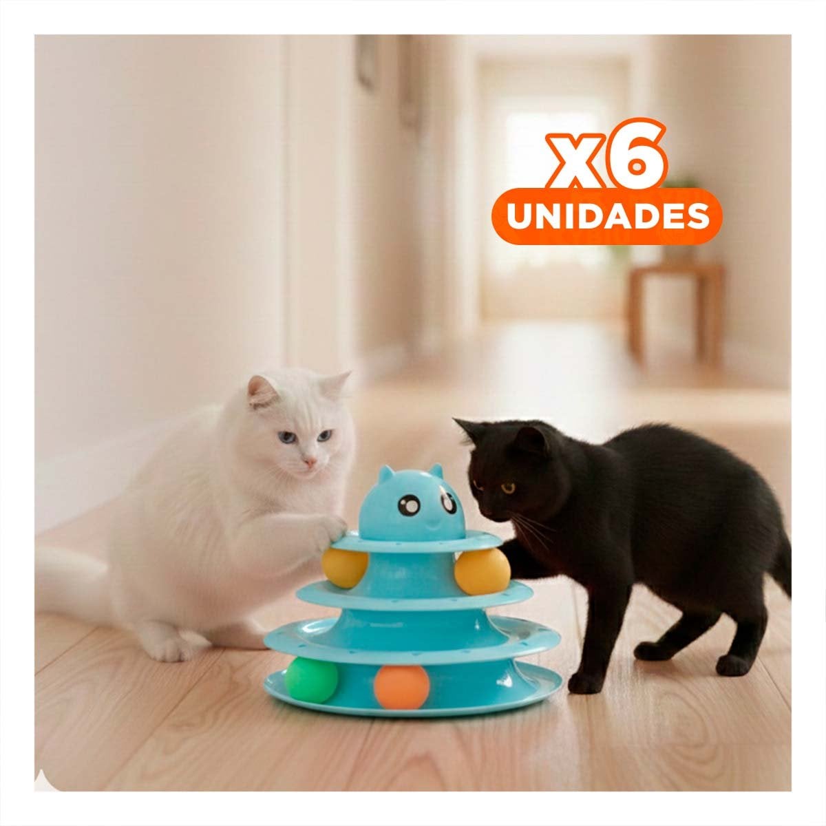 PACK6 TORRE MODERNA DE 3 NIVELES CON PELOTAS CELESTE PARA GATO Y+REGALO STICKER - 1