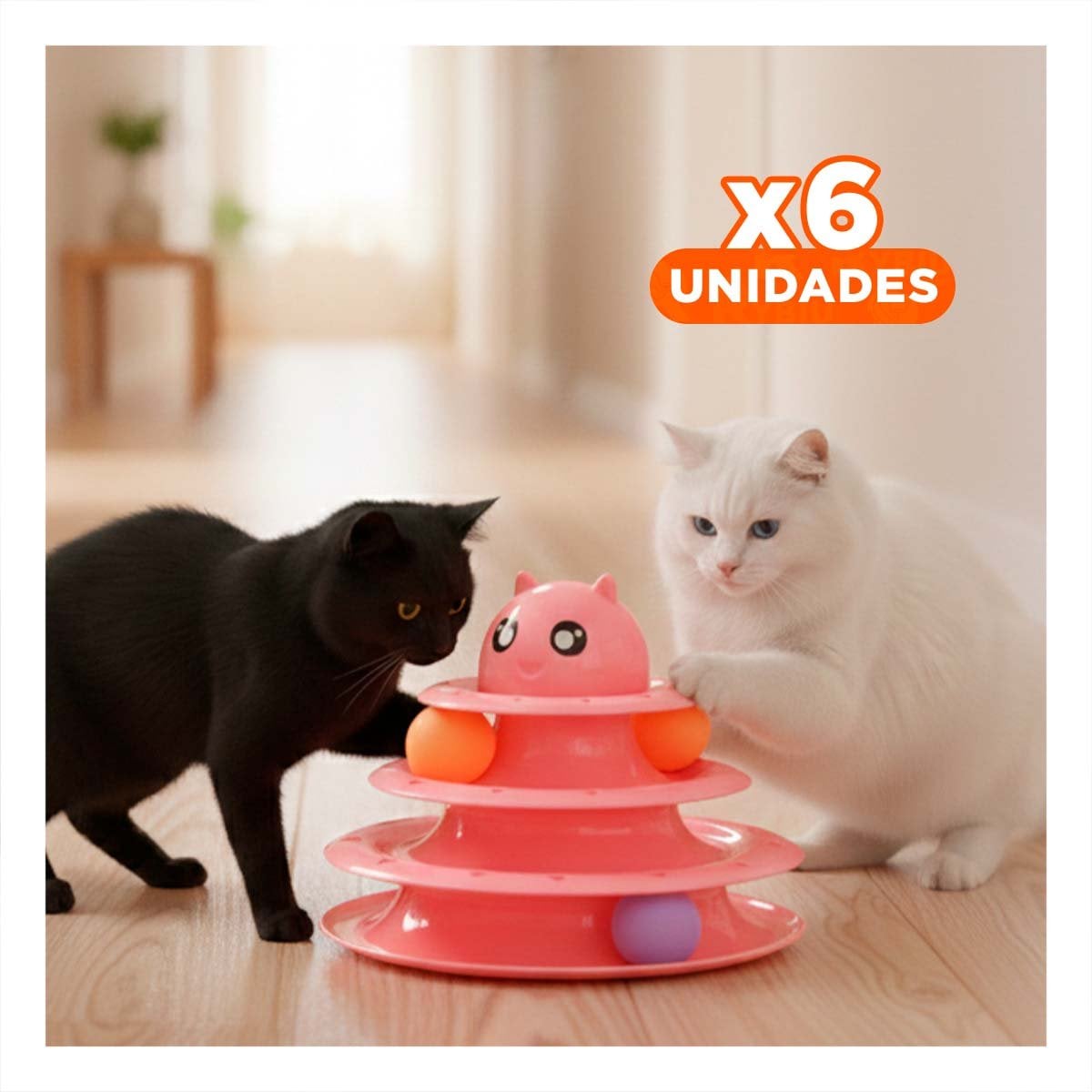 PACK6 TORRE MODERNA DE 3 NIVELES CON PELOTAS ROSADO PARA GATO Y+REGALO STICKER - 1