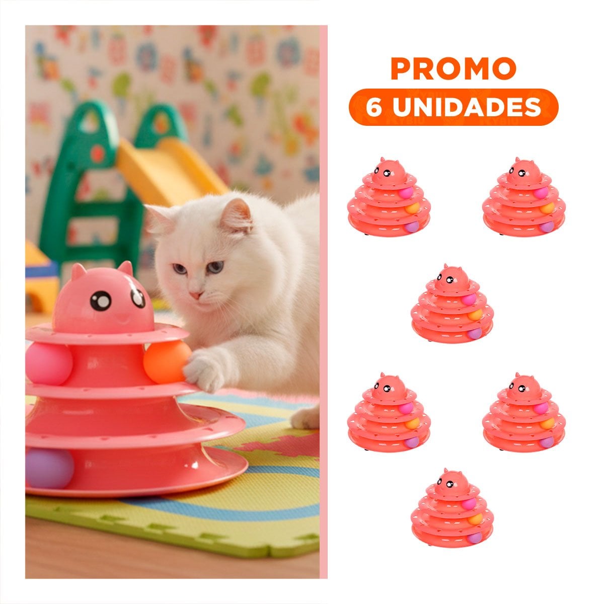 PACK6 CIRCUITO ESTABLE DE 3 NIVELES CON PELOTAS ROSADO PARA MASCOTA - 1