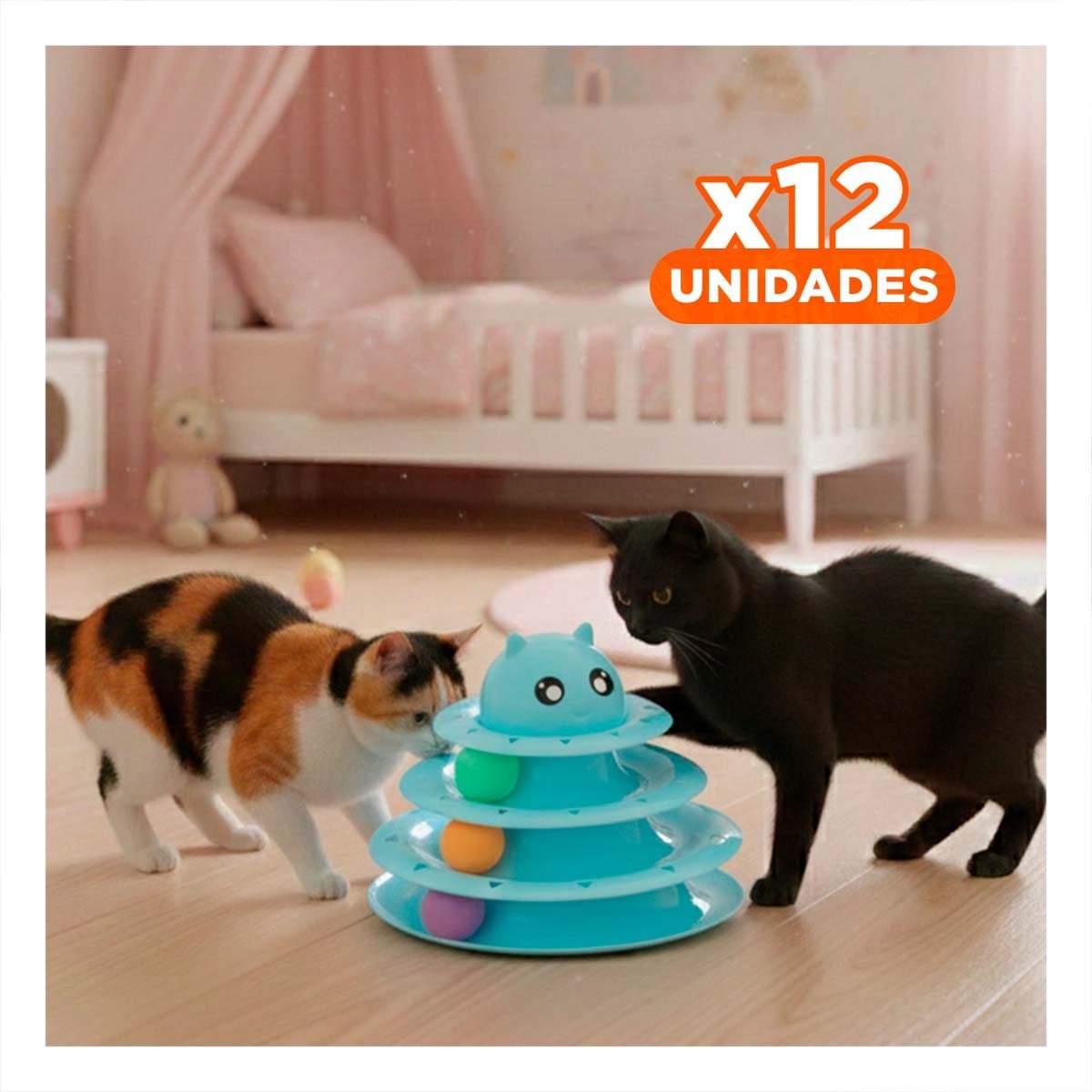 PACK12 ESTRUCTURA MODERNA DE 3 NIVELES CON PELOTAS CELESTE PARA GATO - 1