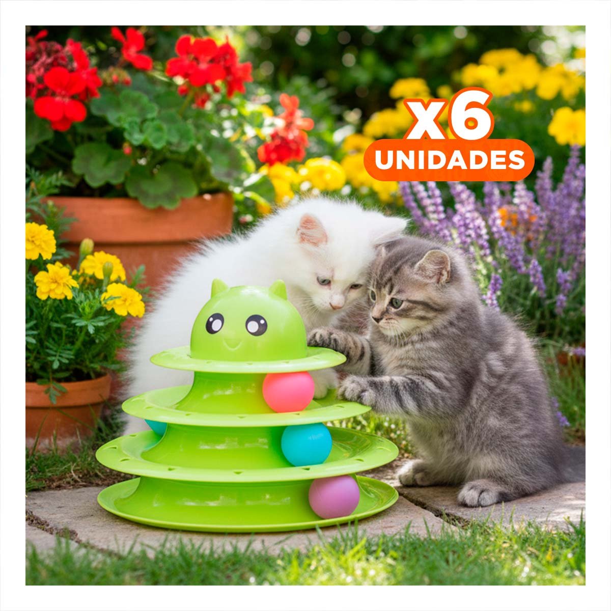 PACK6 ESTRUCTURA MODERNA DE 3 NIVELES CON PELOTAS VERDE LIMON PARA GATO Y+REGALO STICKER - 1