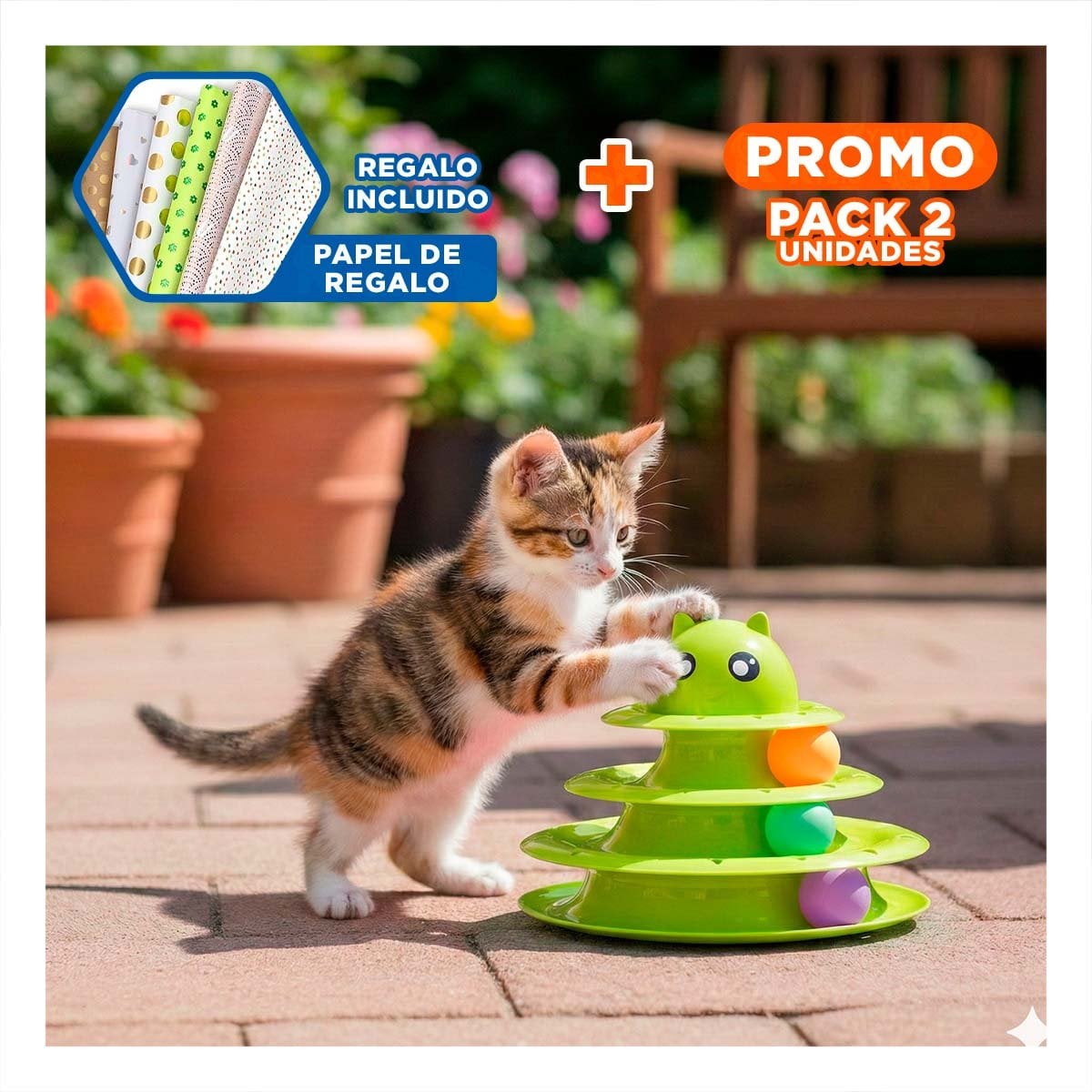 PACK2 PLATAFORMA DE ENTRETENIMIENTO CON 3 NIVELES PELOTAS VERDE LIMON Y+PAPEL REGALO - 1