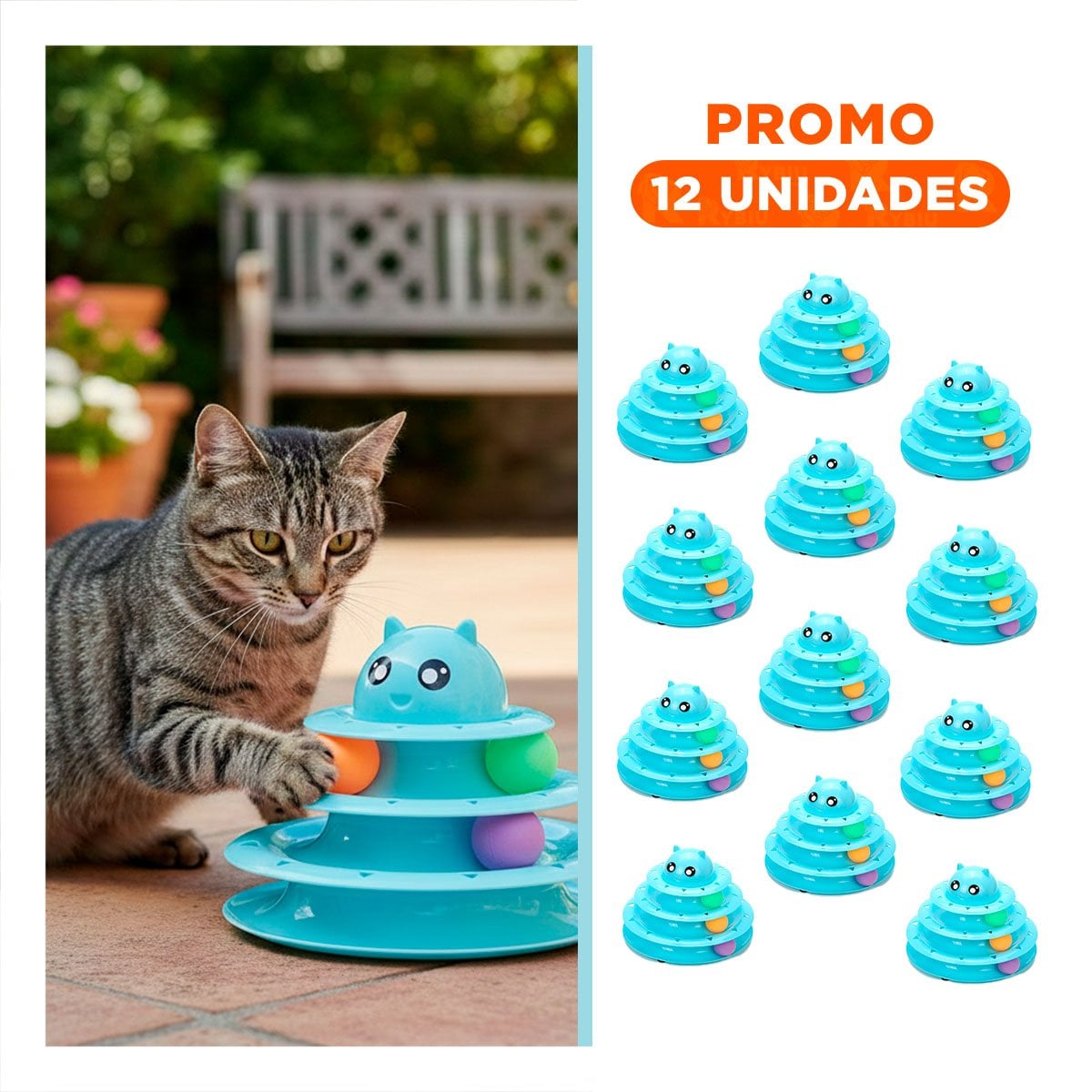 PACK12 CIRCUITO MODERNO DE 3 NIVELES CON PELOTAS CELESTE PARA GATO Y+REGALO STICKER - 1