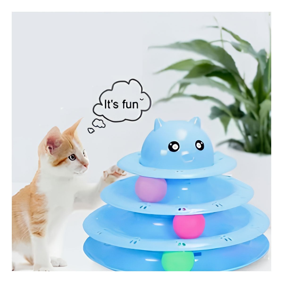 PACK12 CIRCUITO MODERNO DE 3 NIVELES CON PELOTAS CELESTE PARA GATO Y+REGALO STICKER - 3