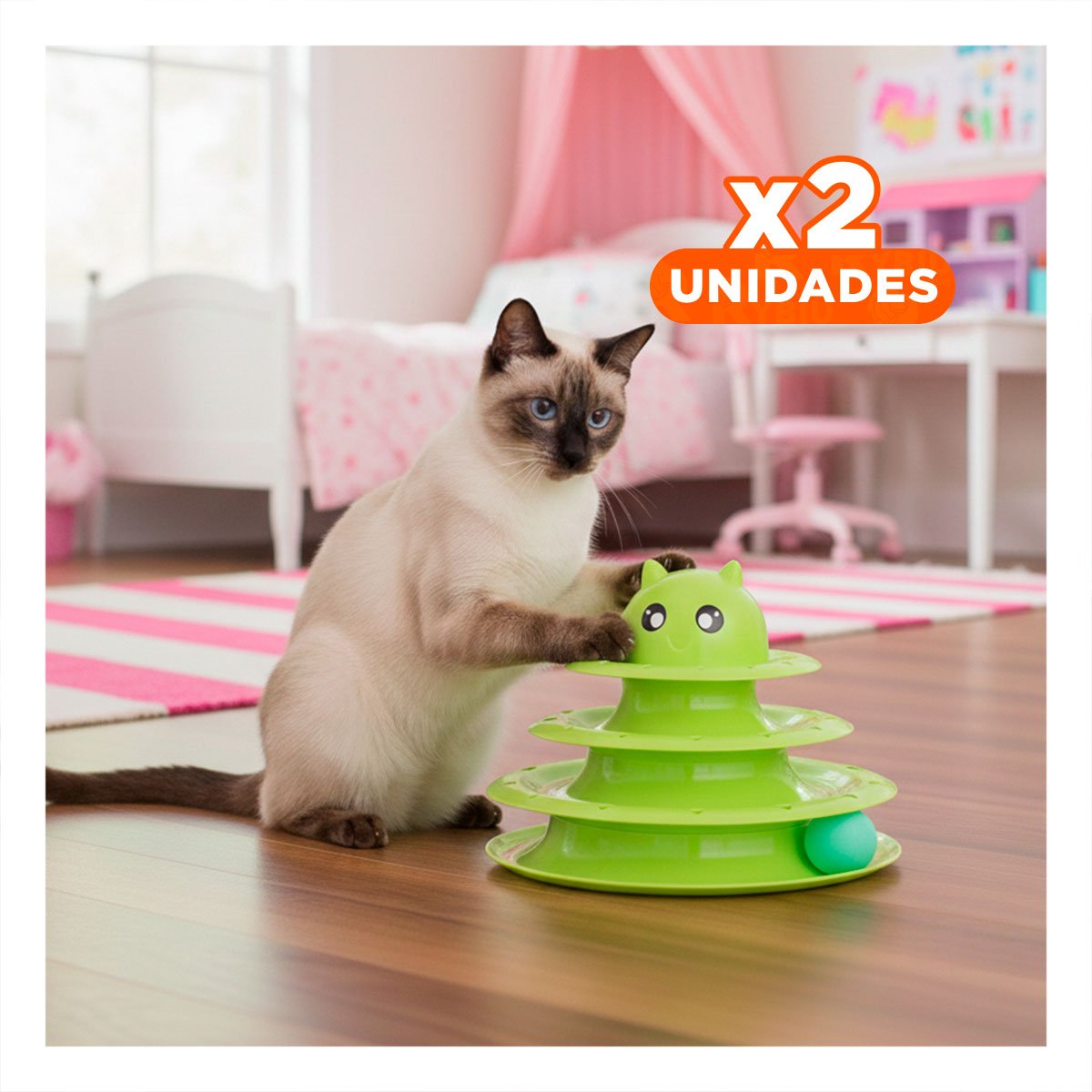 PACK2 TORRE ESTABLE DE 3 NIVELES CON PELOTAS VERDE LIMON PARA MASCOTA Y+REGALO STICKER - 1