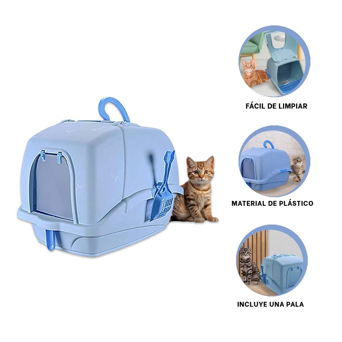 CAJA PARA GATOS CERRADA CON CERNIDOR Y PALA CELESTE - 3