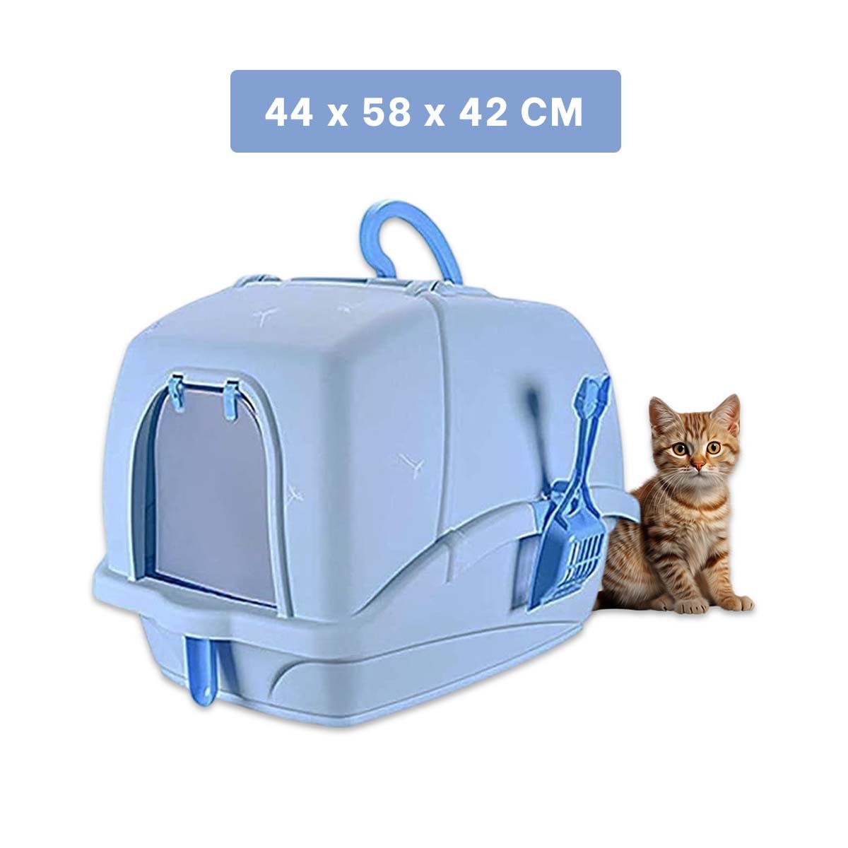 CAJA PARA GATOS CERRADA CON CERNIDOR Y PALA CELESTE - 4