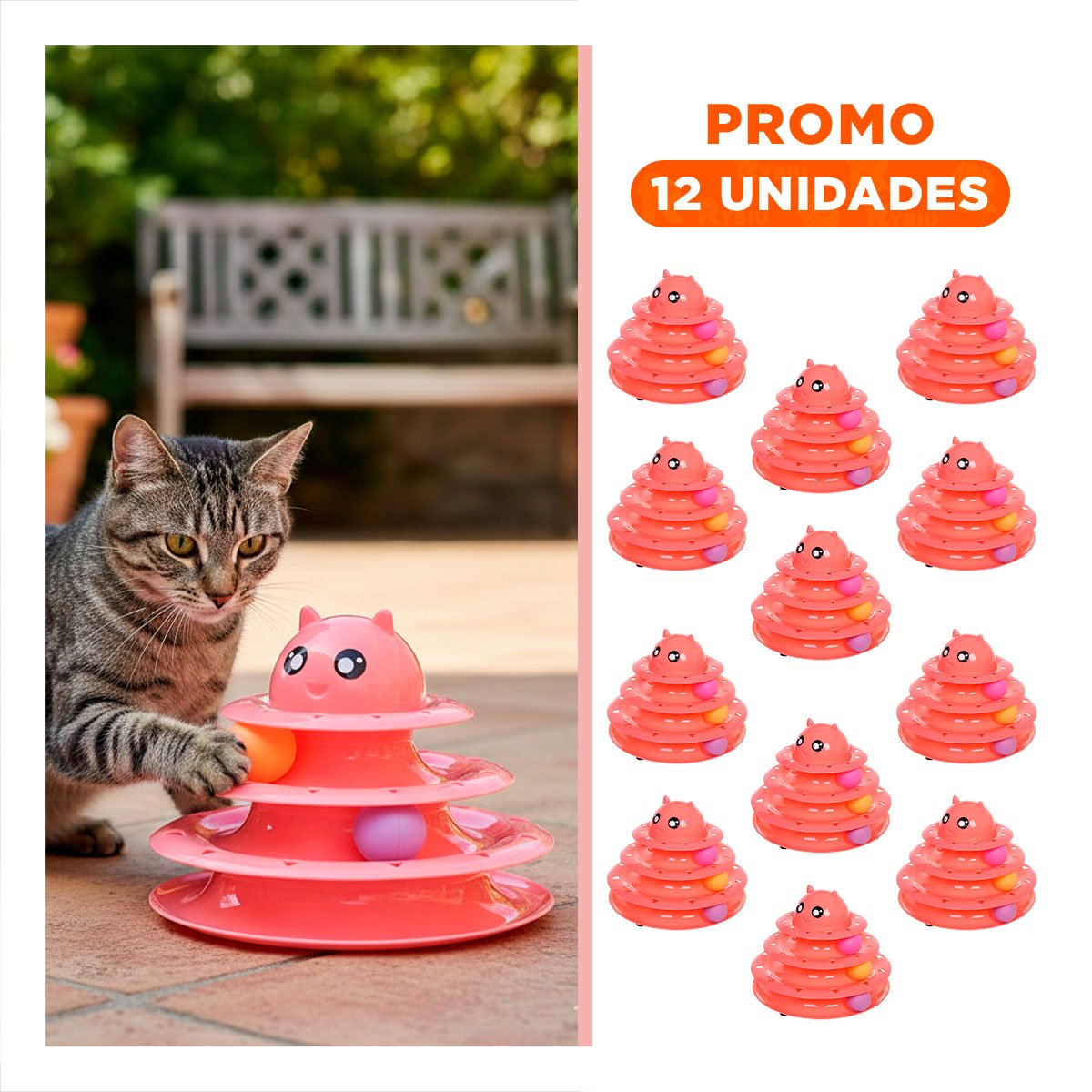 PACK12 CIRCUITO MODERNO DE 3 NIVELES CON PELOTAS ROSADO PARA GATO Y+REGALO STICKER - 1