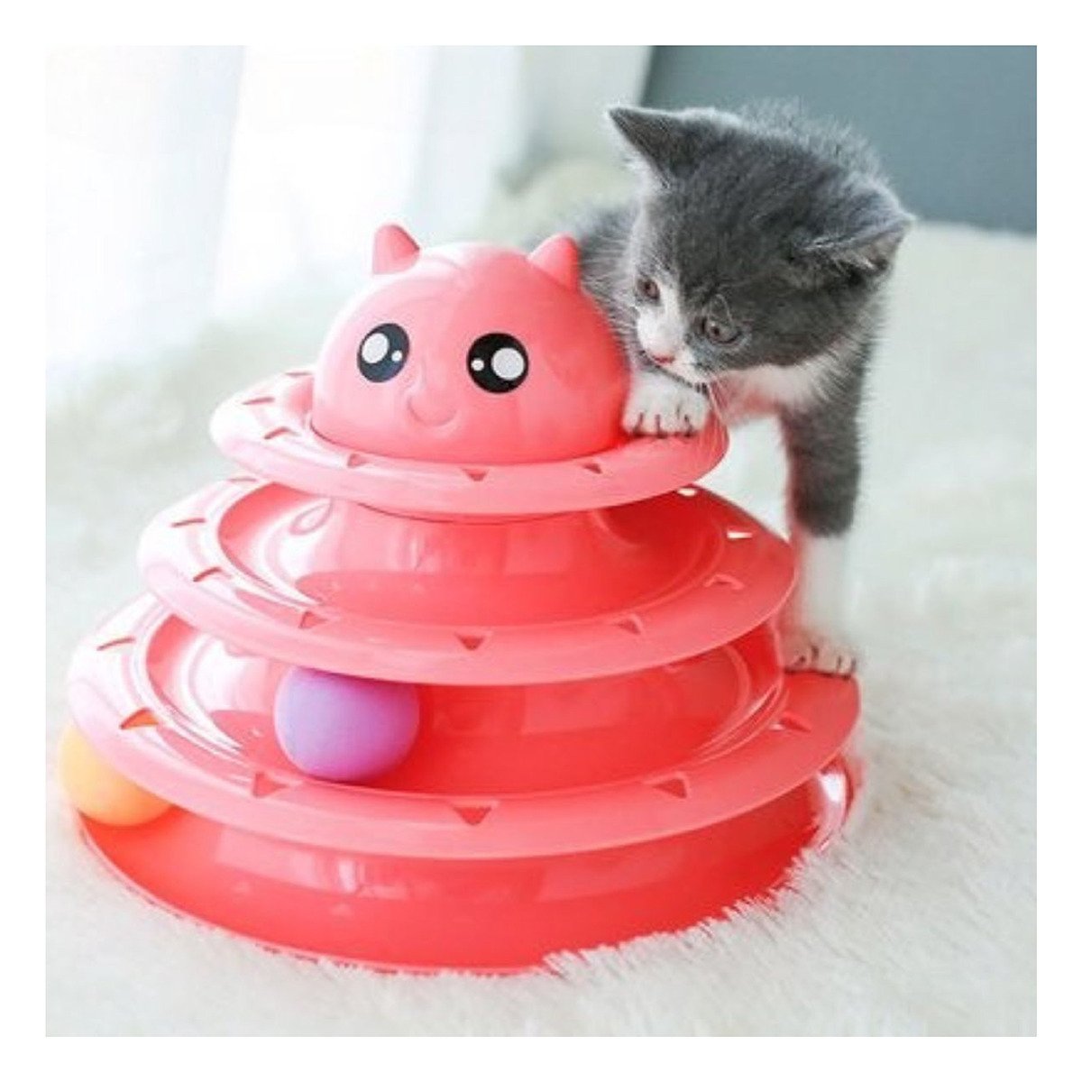 PACK12 CIRCUITO MODERNO DE 3 NIVELES CON PELOTAS ROSADO PARA GATO Y+REGALO STICKER - 3