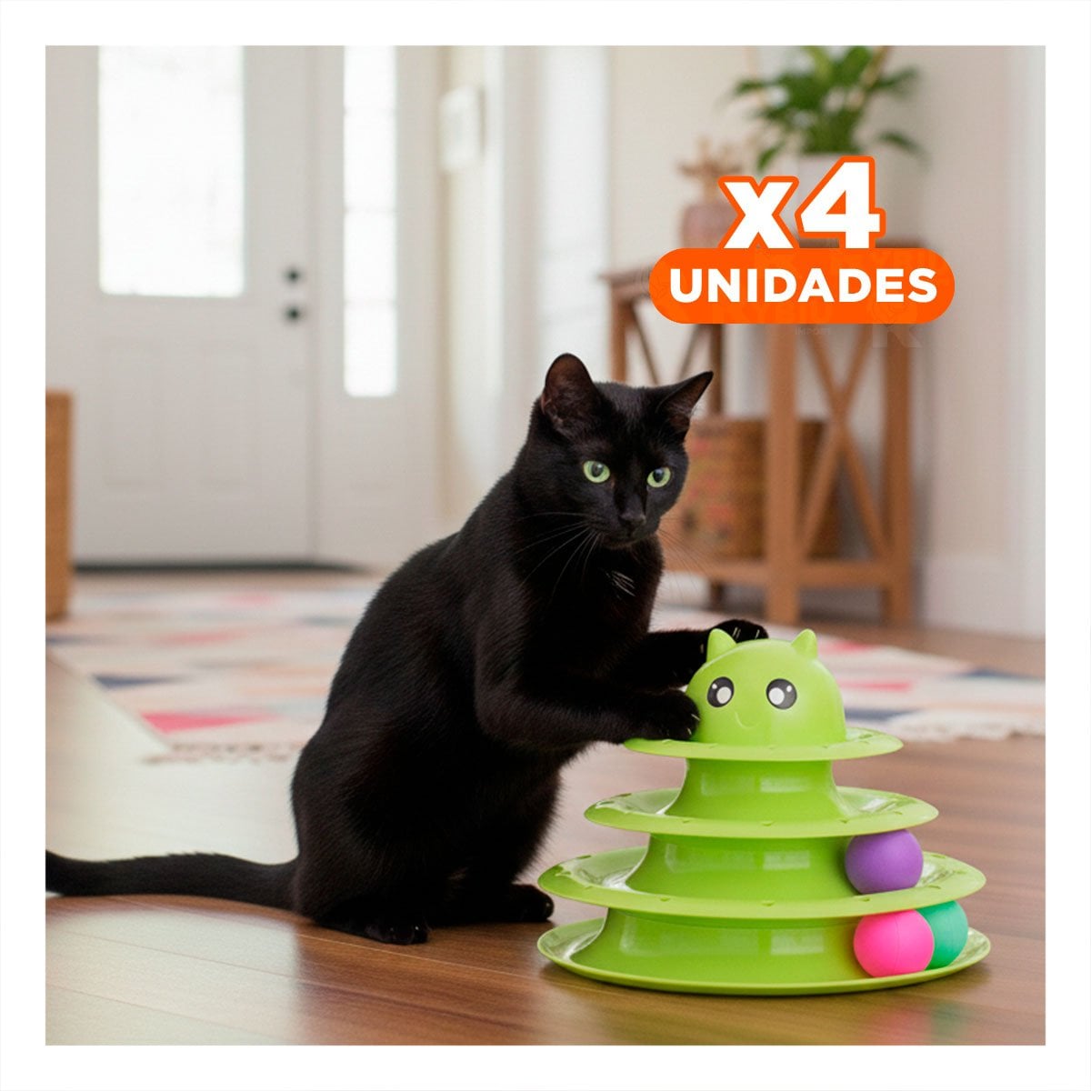 PACK4 ESTRUCTURA ESTABLE DE 3 NIVELES CON PELOTAS VERDE LIMON PARA MASCOTA - 1