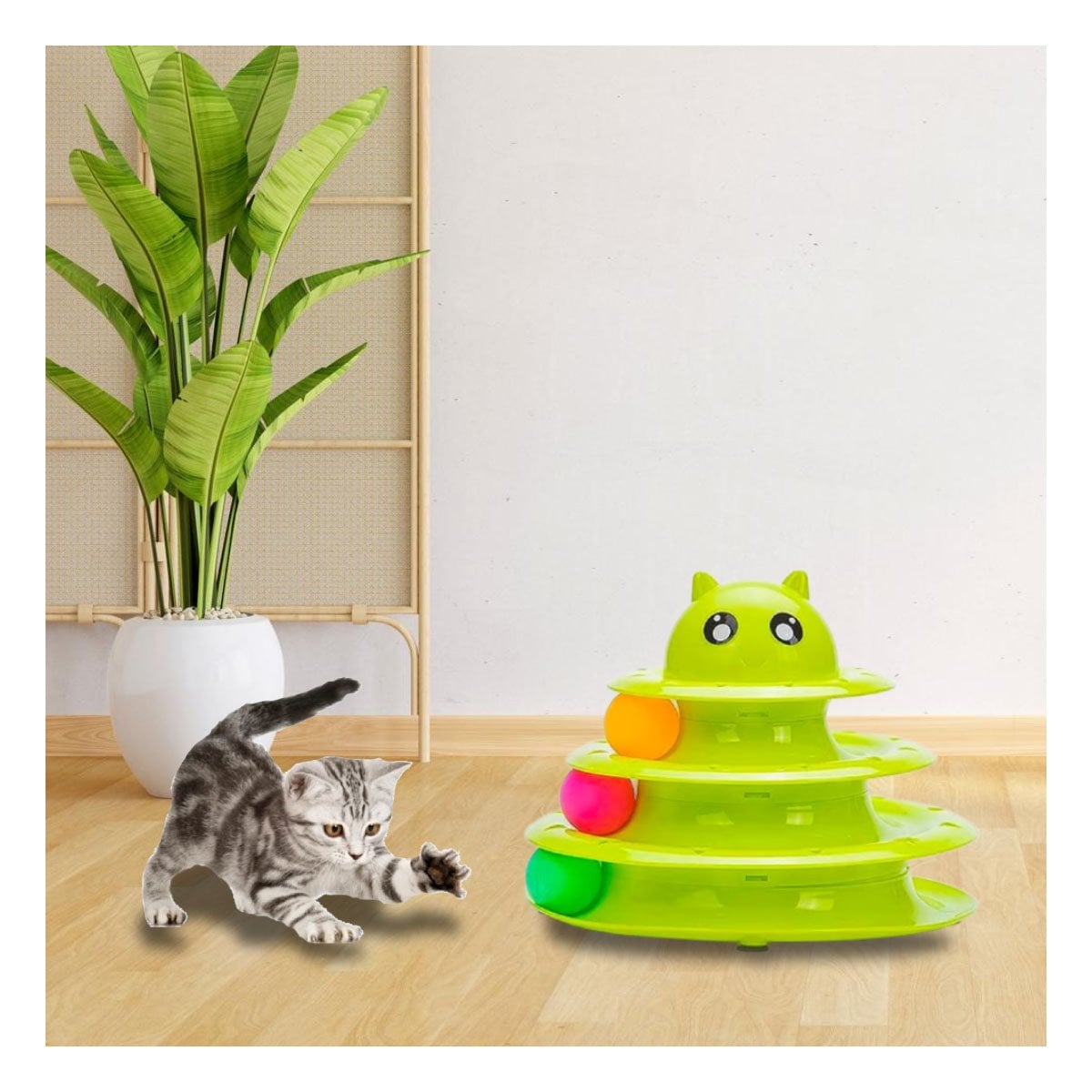 PACK4 ESTRUCTURA ESTABLE DE 3 NIVELES CON PELOTAS VERDE LIMON PARA MASCOTA - 3