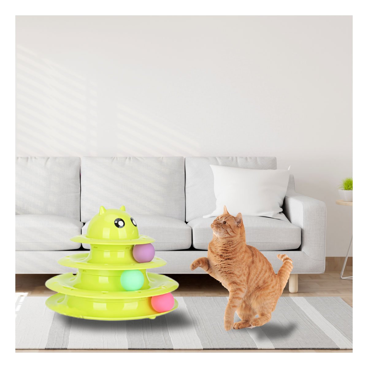 PLATAFORMA CON PELOTAS DE 3 NIVELES VERDE LIMON PARA GATO ACTIVO Y+REGALO STICKER - 2