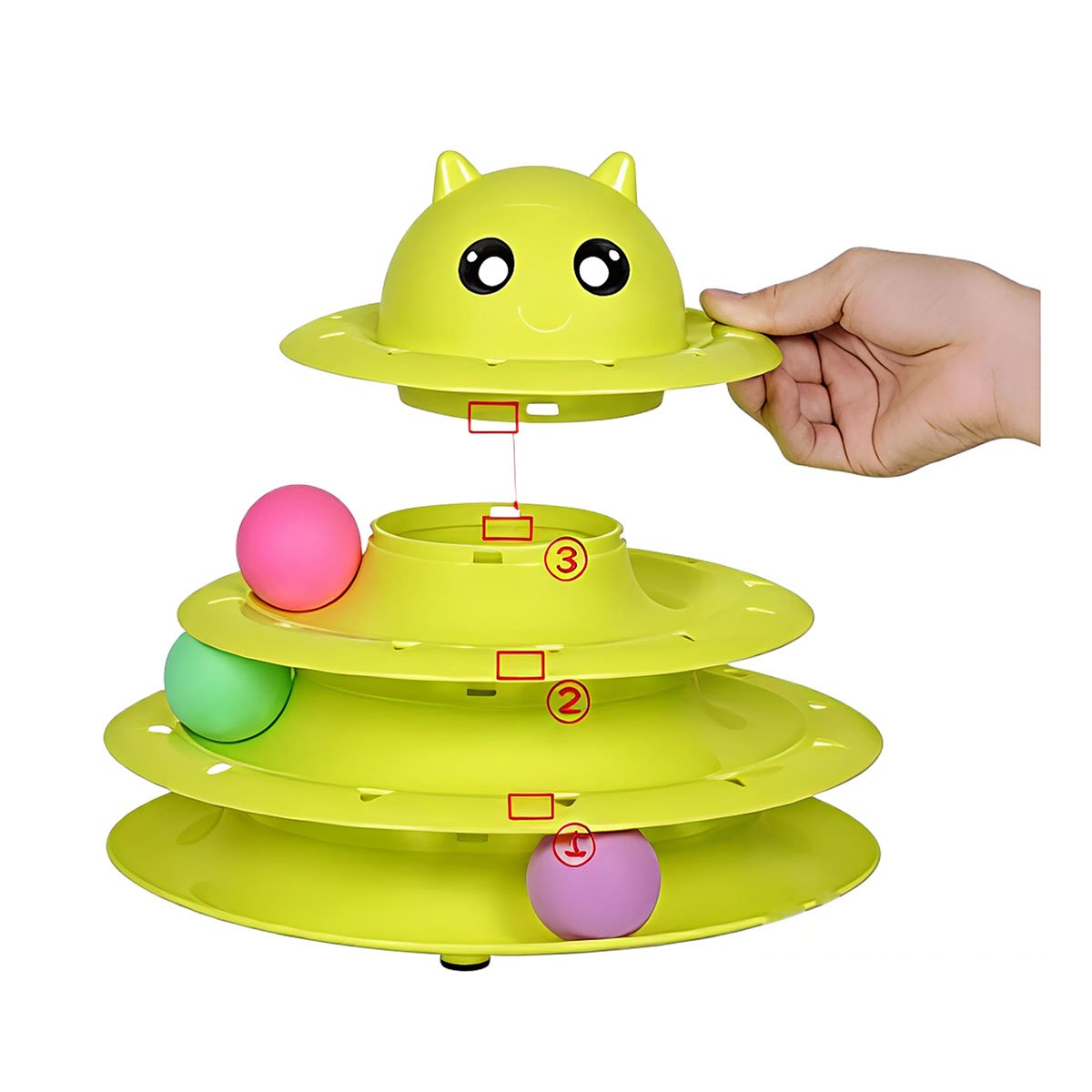 PLATAFORMA CON PELOTAS DE 3 NIVELES VERDE LIMON PARA GATO ACTIVO Y+REGALO STICKER - 3