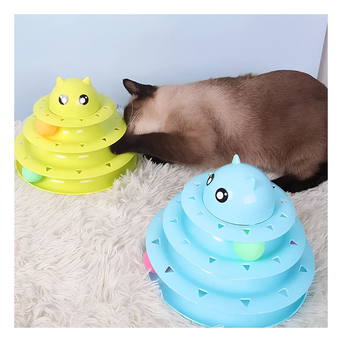 PLATAFORMA CON PELOTAS DE 3 NIVELES VERDE LIMON PARA GATO ACTIVO Y+REGALO STICKER - 5