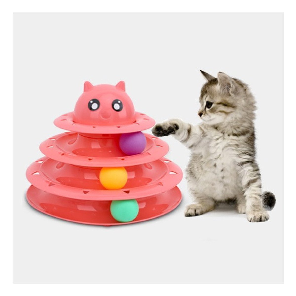 JUEGO CON PELOTAS DE 3 NIVELES ROSADO PARA GATO ACTIVO - 2