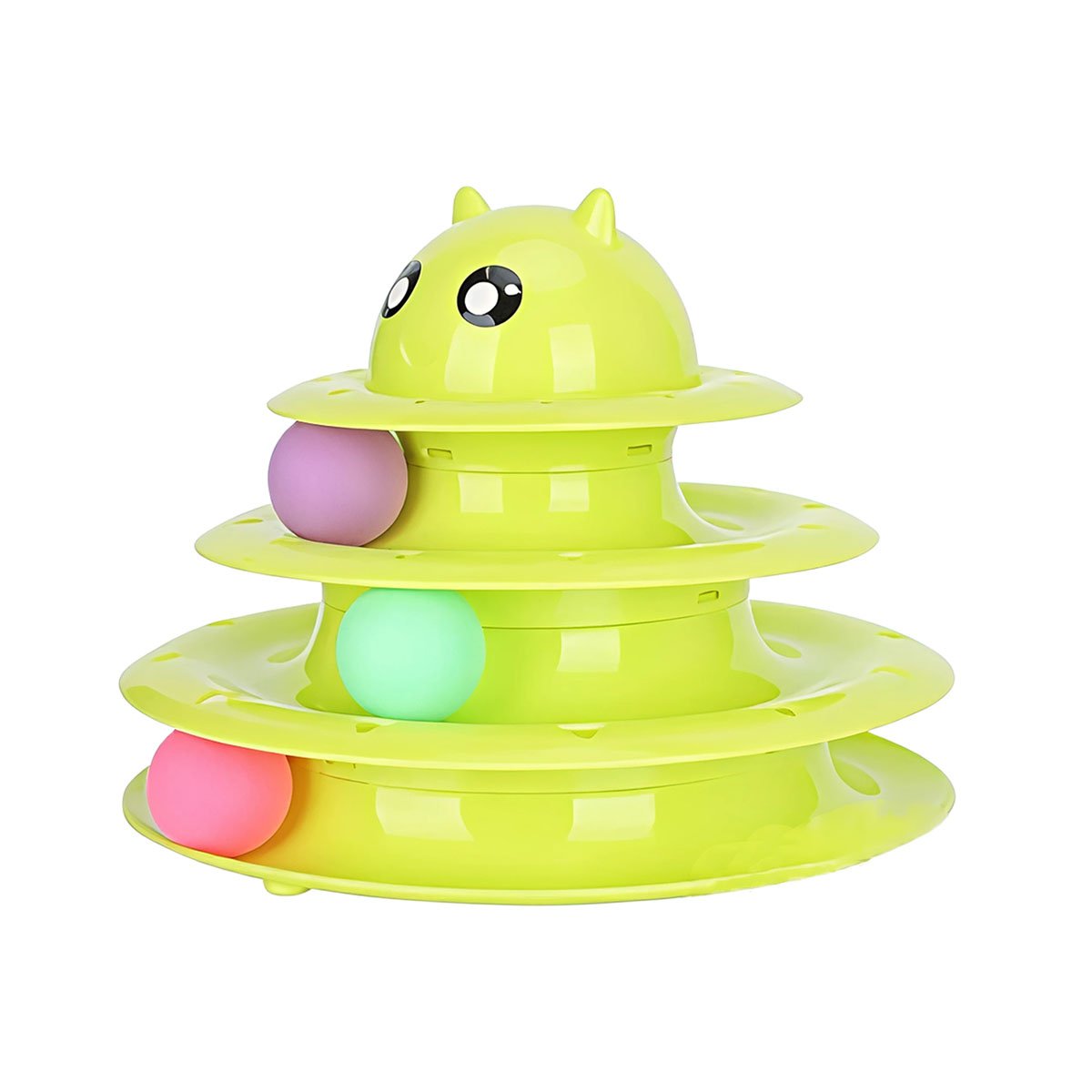 CIRCUITO CON PELOTAS DE 3 NIVELES VERDE LIMON PARA GATO ACTIVO Y+PAPEL REGALO - 1