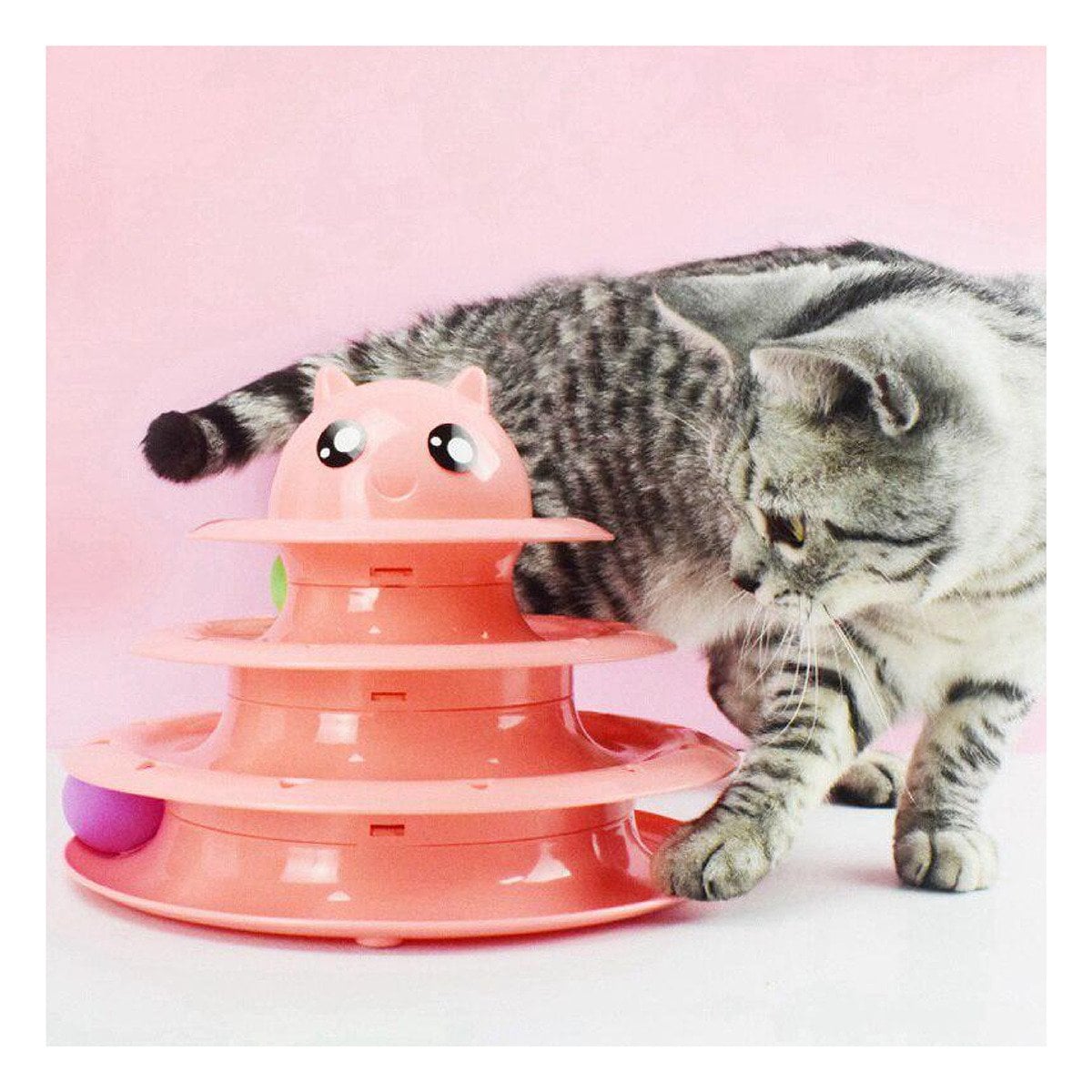 PACK4 TORRE ESTABLE DE 3 NIVELES CON PELOTAS ROSADO PARA MASCOTA - 2