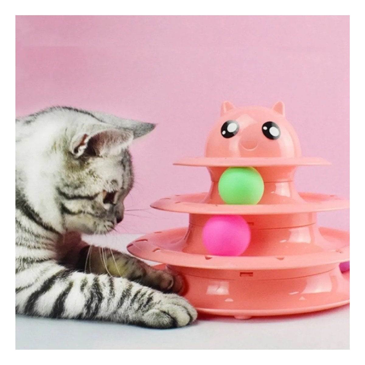 PACK4 TORRE ESTABLE DE 3 NIVELES CON PELOTAS ROSADO PARA MASCOTA - 5