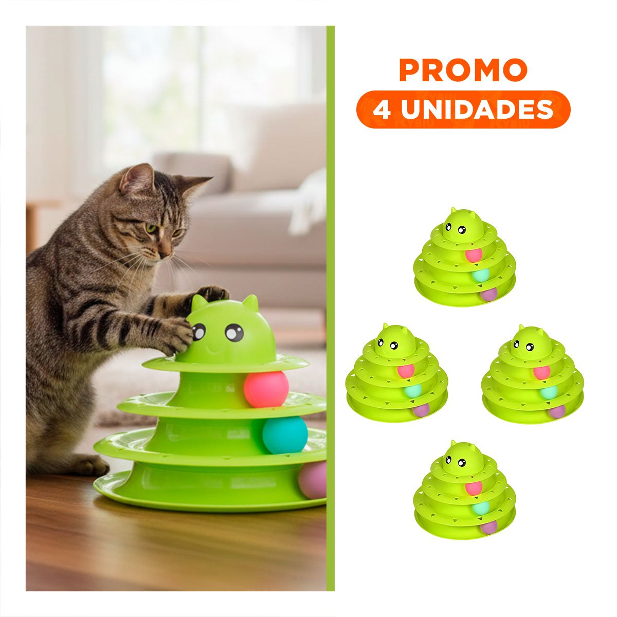 PACK4 CIRCUITO ESTABLE DE 3 NIVELES CON PELOTAS VERDE LIMON PARA MASCOTA Y+REGALO STICKER - 1