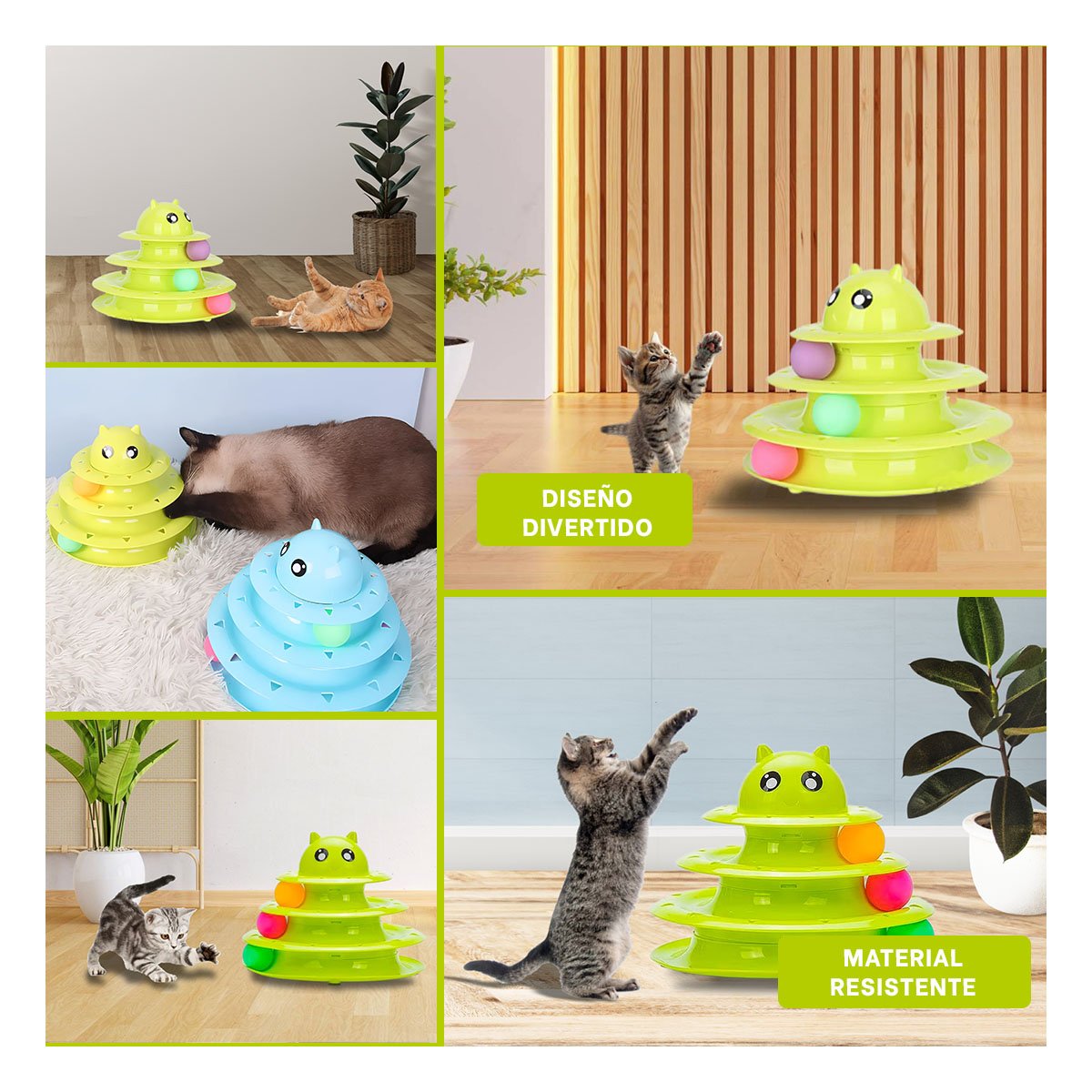 PACK4 CIRCUITO ESTABLE DE 3 NIVELES CON PELOTAS VERDE LIMON PARA MASCOTA Y+REGALO STICKER - 2