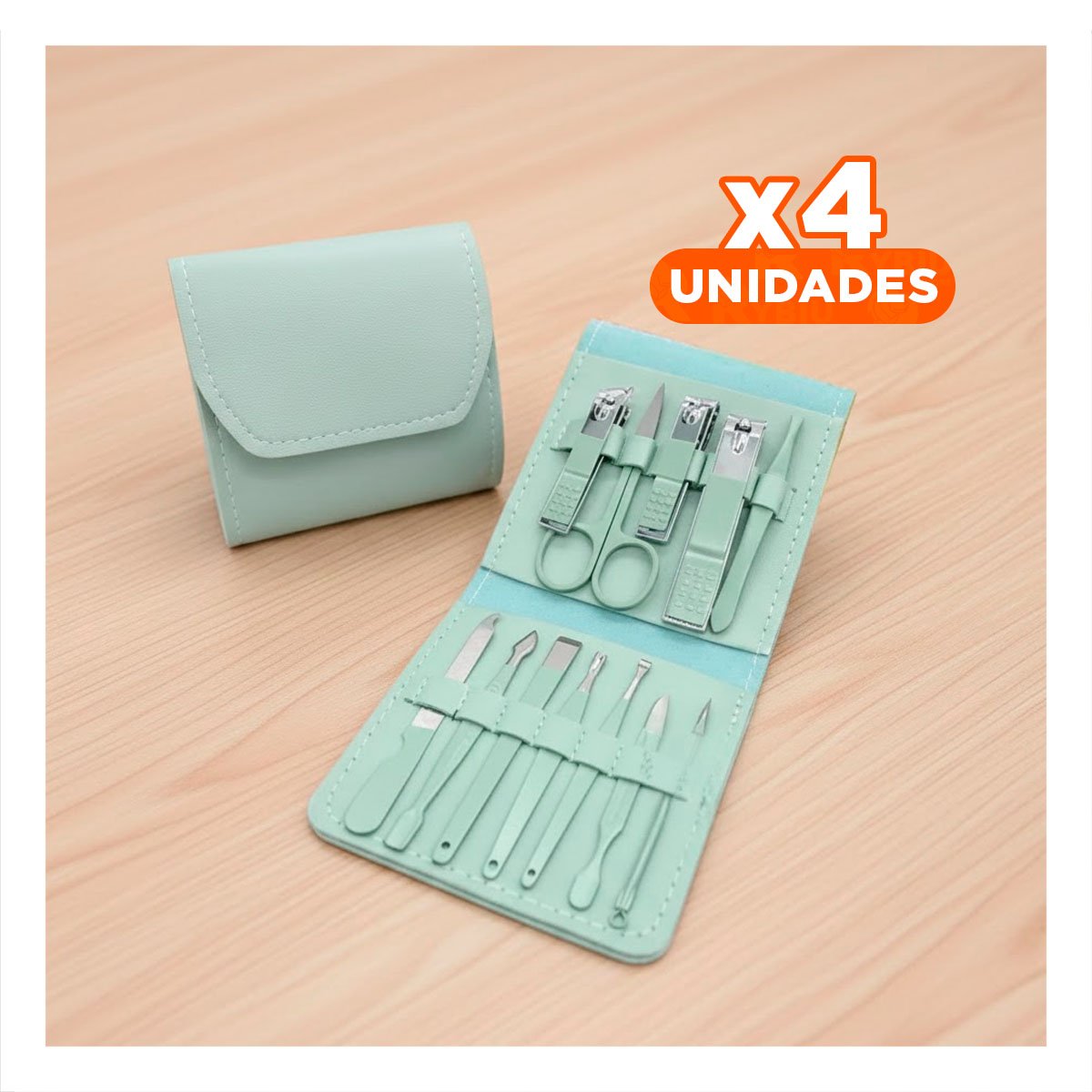 PACK4 ESTUCHE CUIDADO PERSONAL 12 PIEZAS MANICURE Y PEDICURE VERDE COMPLETO - 1