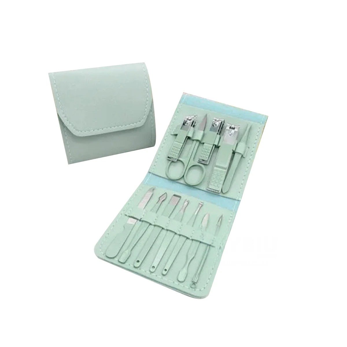 PACK6 ACCESORIOS CUIDADO UÑAS 12 PIEZAS MANICURE Y PEDICURE VERDE CON PINZAS Y+REGALO STICKER - 2