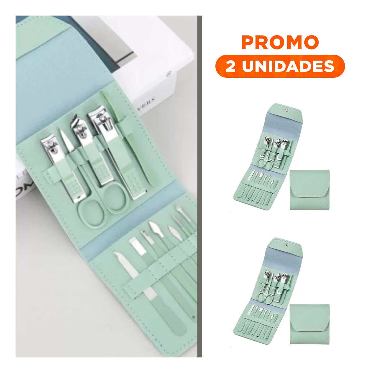 PACK2 ESTUCHE MANICURE Y PEDICURE 12 PIEZAS VERDE CON ACCESORIOS - 1