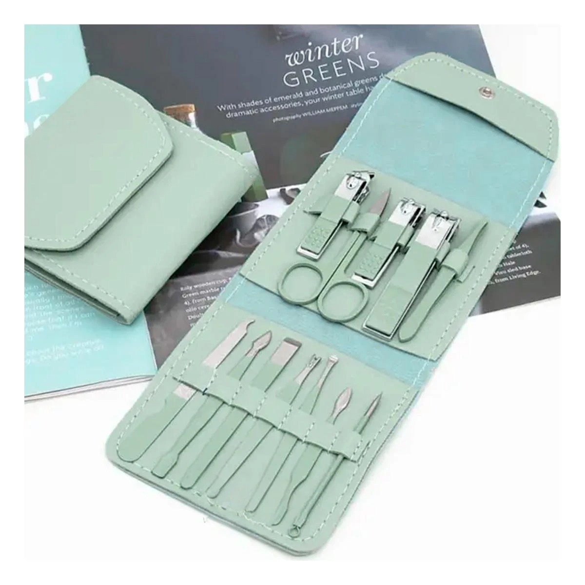 PACK2 ESTUCHE PROFESIONAL 12 PIEZAS MANICURE Y PEDICURE VERDE CON HERRAMIENTAS Y+REGALO STICKER - 3