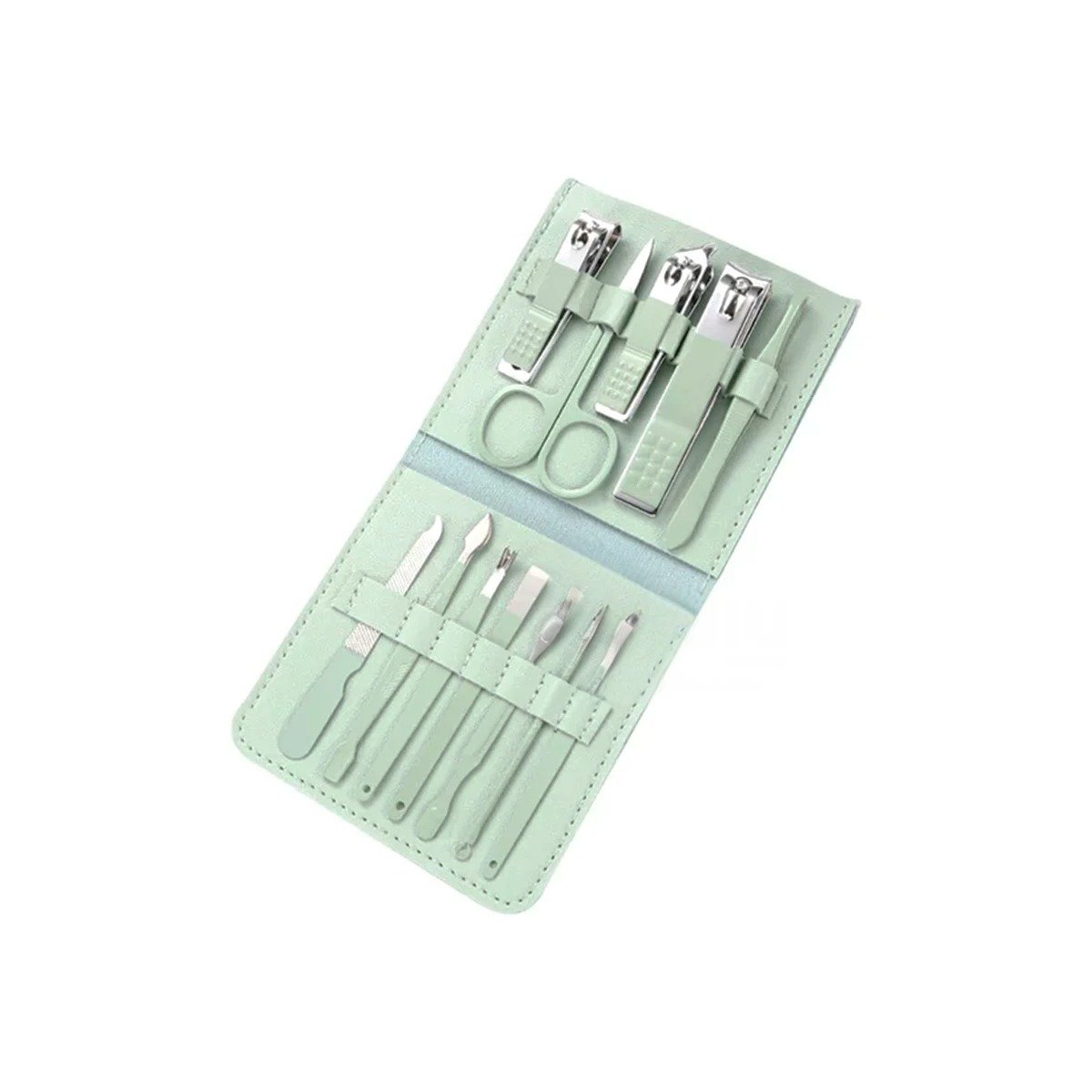 PACK4 ESTUCHE BELLEZA 12 PIEZAS MANICURE Y PEDICURE VERDE CON PINZAS Y+PAPEL REGALO - 3