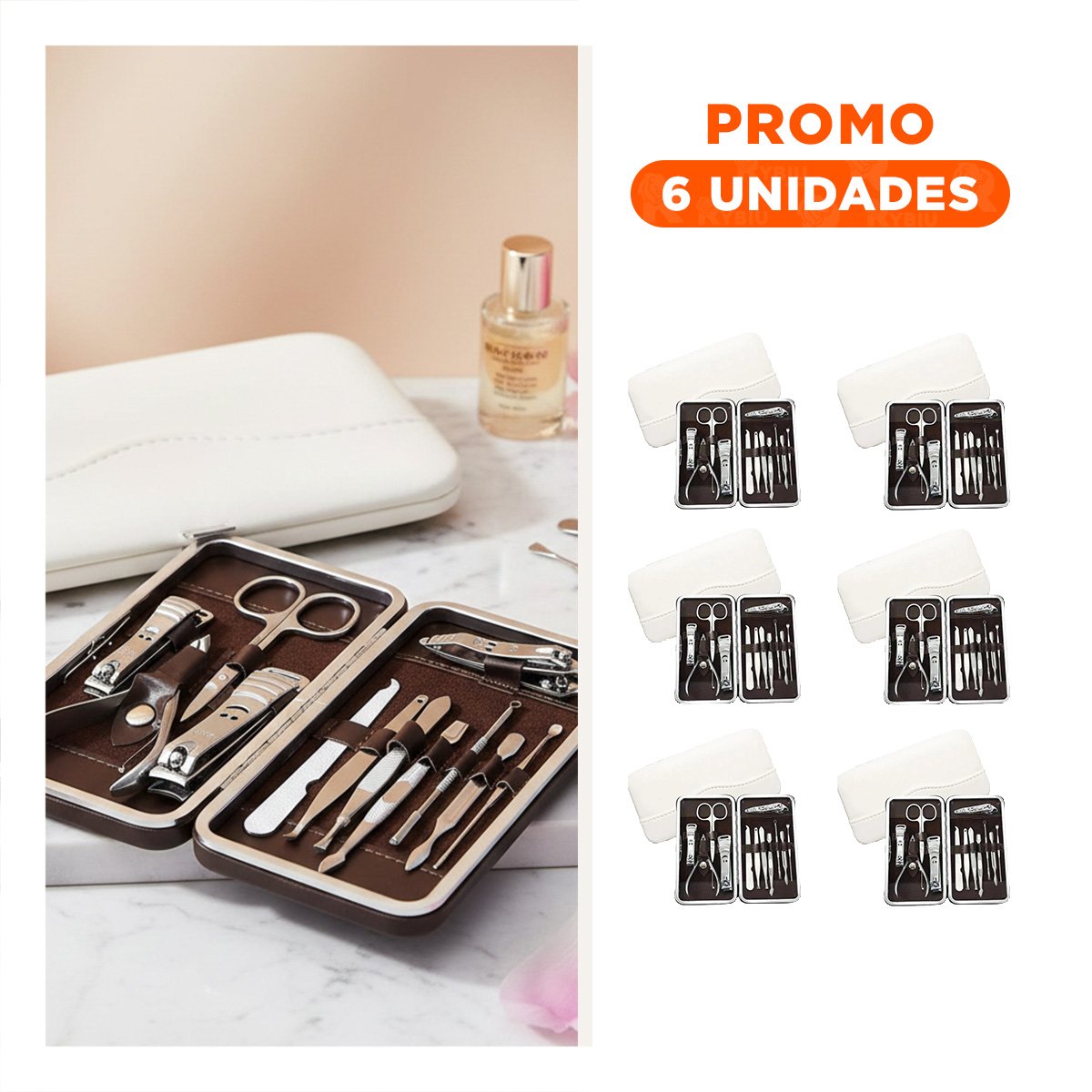 PACK6 MALETIN PROFESIONAL PARA CUIDADO DE UÑAS 12 PIEZAS COLOR BLANCO - 1