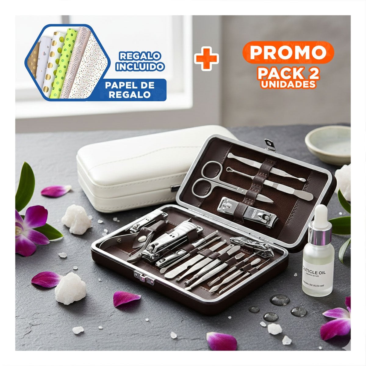 PACK2 MALETA COMPACTA PARA MANICURE Y PEDICURE 12 PIEZAS COLOR BLANCO Y+PAPEL REGALO - 1