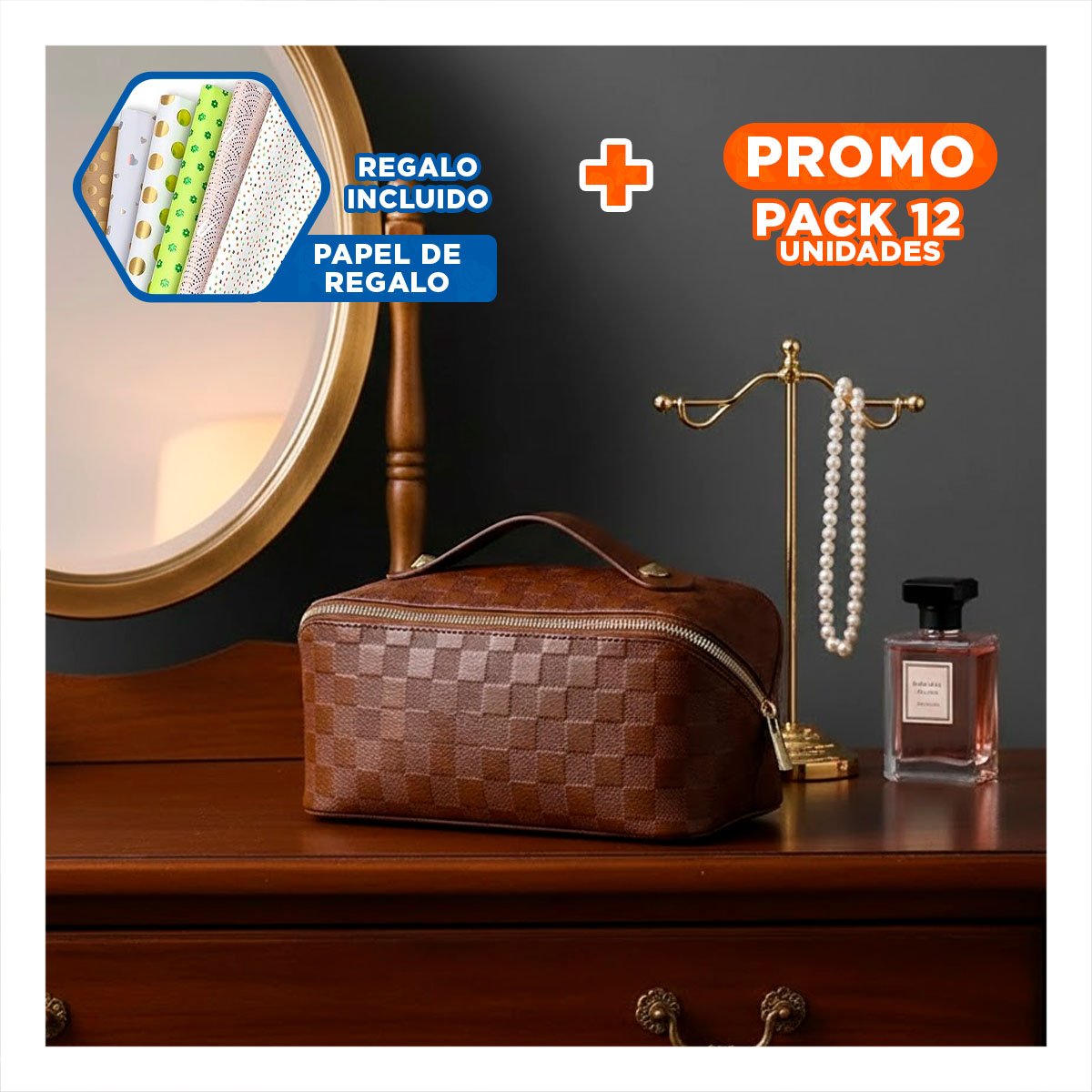 PACK12 PORTACOSMETICOS MARRON MINIMALISTA PARA VIAJE Y USO DIARIO Y+PAPEL REGALO - 1
