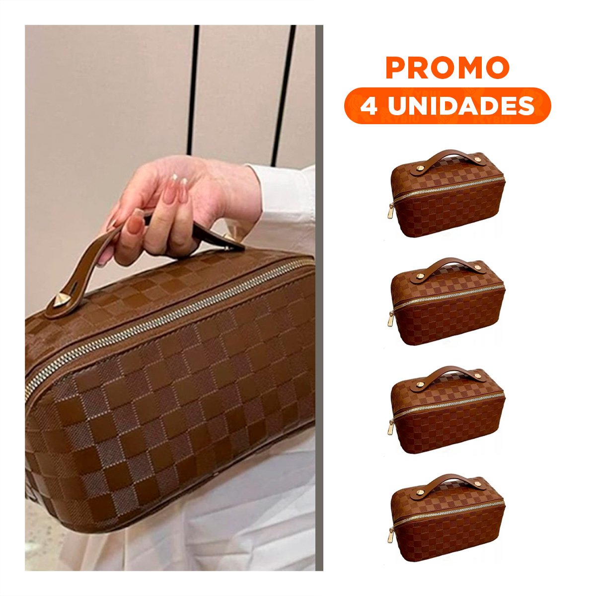 PACK4 CARTUCHERA COMPACTA MARRON DE CUADROS PARA USO DIARIO Y+REGALO STICKER - 1