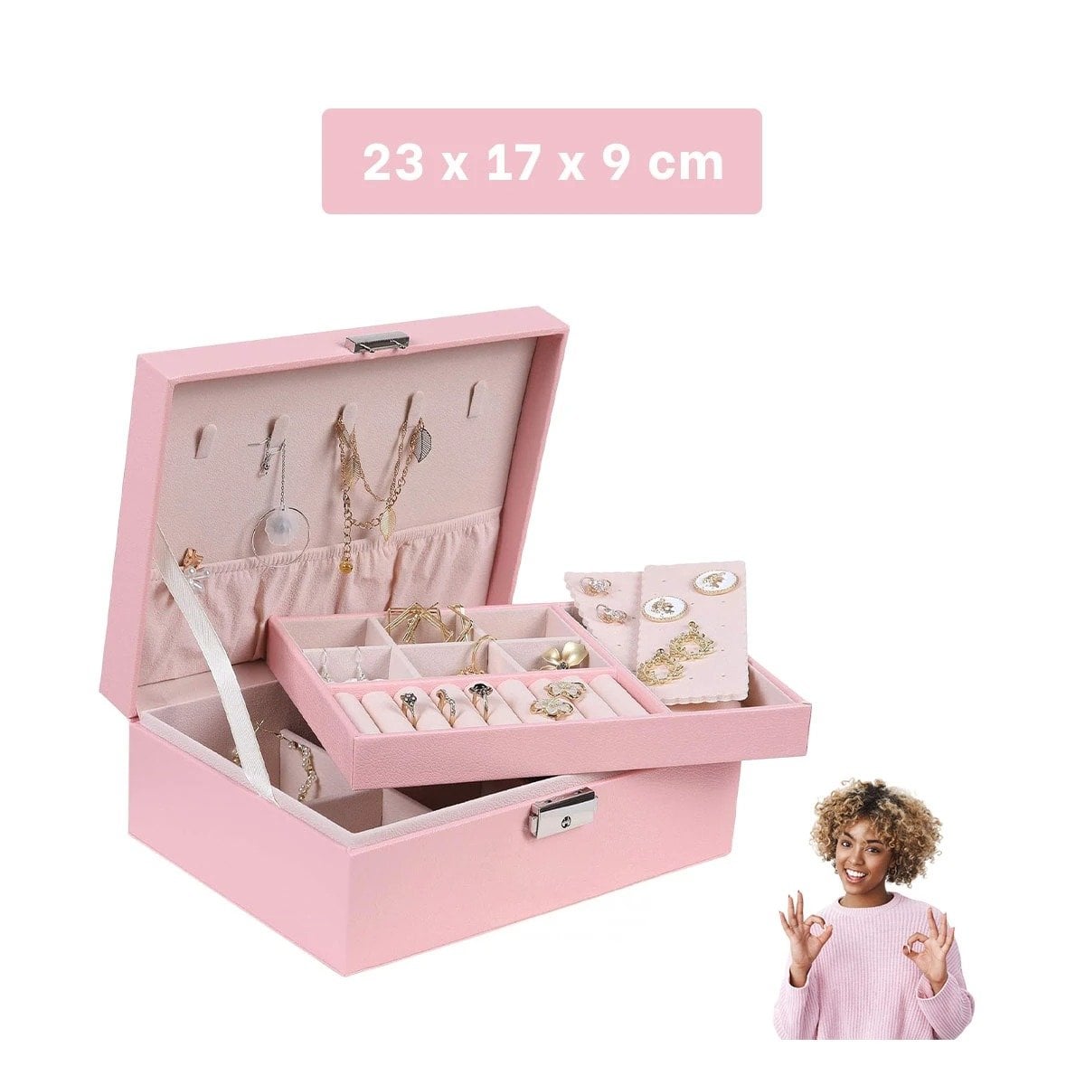 PACK12 MALETIN COMPACTO 23X17X9CM ROSADO CON COMPARTIMENTOS Y SEGURO - 4