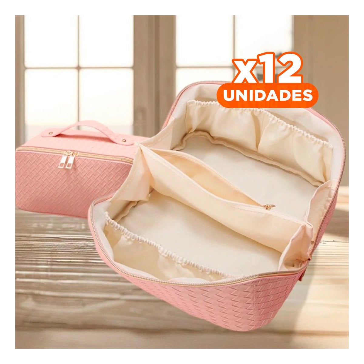 PACK12 COSMETIQUERO DE MAQUILLAJE ROSADO CON ESTILO DE CUADROS MODERNO - 1