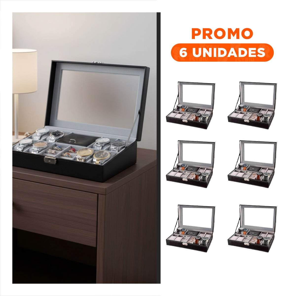 PACK6 EXHIBIDOR ELEGANTE PARA 8 RELOJES PULSERAS Y ANILLOS - 1