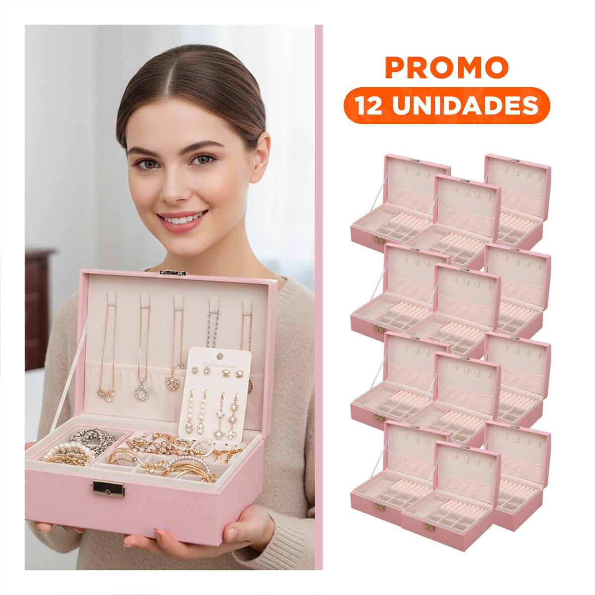 PACK12 MALETIN MODERNO 23X17X9CM ROSADO DOBLE CAPA CON LLAVE Y+REGALO STICKER - 1