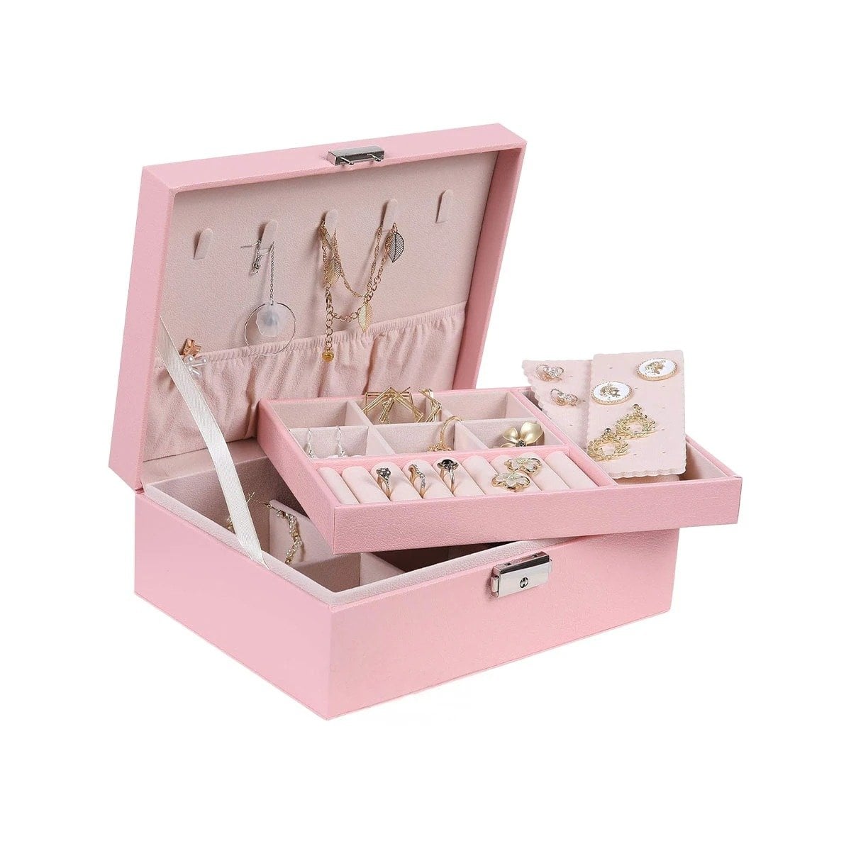 PACK12 MALETIN MODERNO 23X17X9CM ROSADO DOBLE CAPA CON LLAVE Y+REGALO STICKER - 2