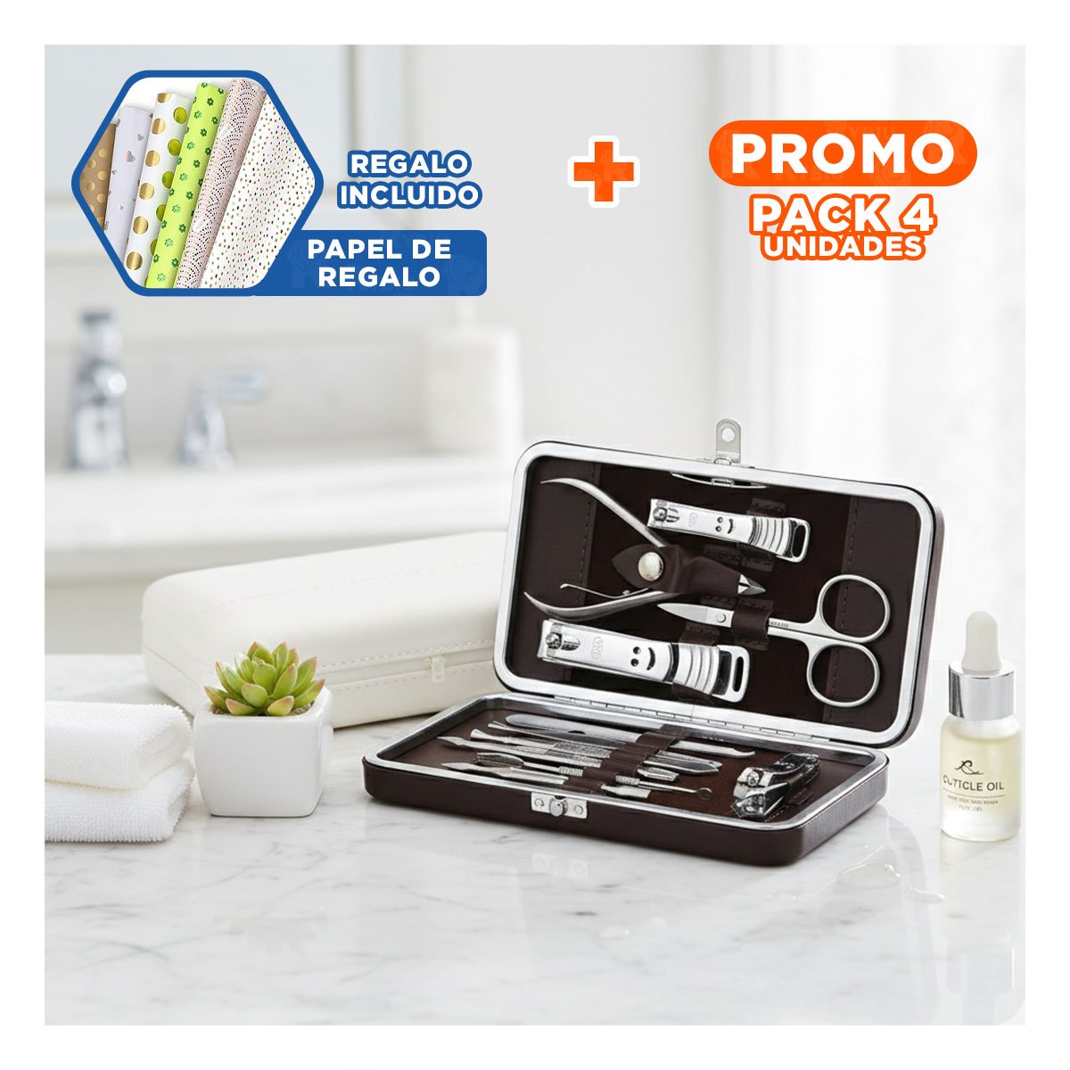 PACK4 MALETIN COMPLETO PARA MANICURE Y PEDICURE 12 PIEZAS BLANCO Y+PAPEL REGALO - 1