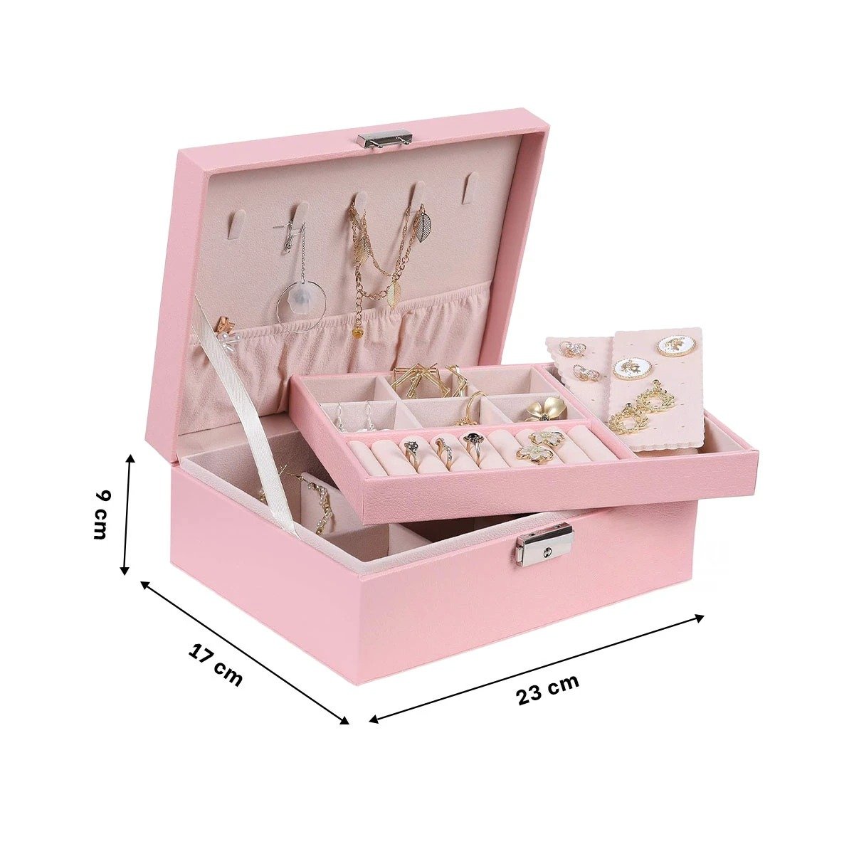 PACK12 MALETIN ELEGANTE 23X17X9CM ROSADO 2 PISOS PARA JOYAS Y+PAPEL REGALO - 4