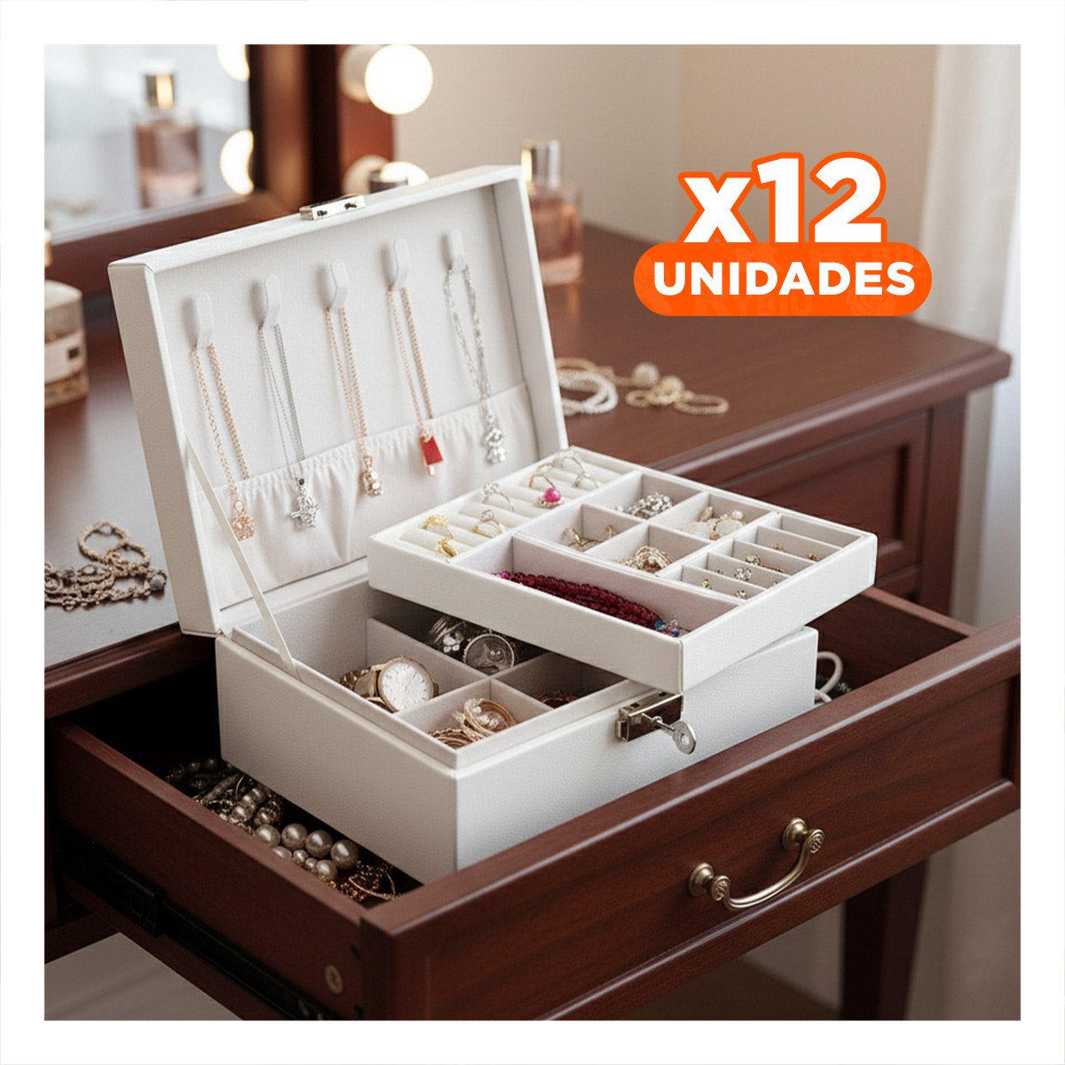 PACK12 MALETIN COMPACTO 23X17X9 CM BLANCO CON COMPARTIMENTOS Y SEGURO - 1