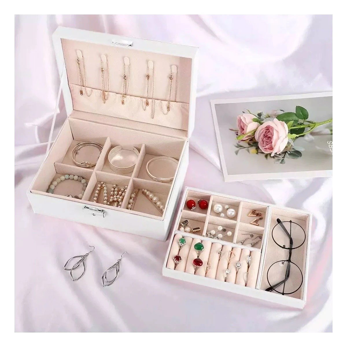 PACK12 MALETIN COMPACTO 23X17X9 CM BLANCO CON COMPARTIMENTOS Y SEGURO - 3