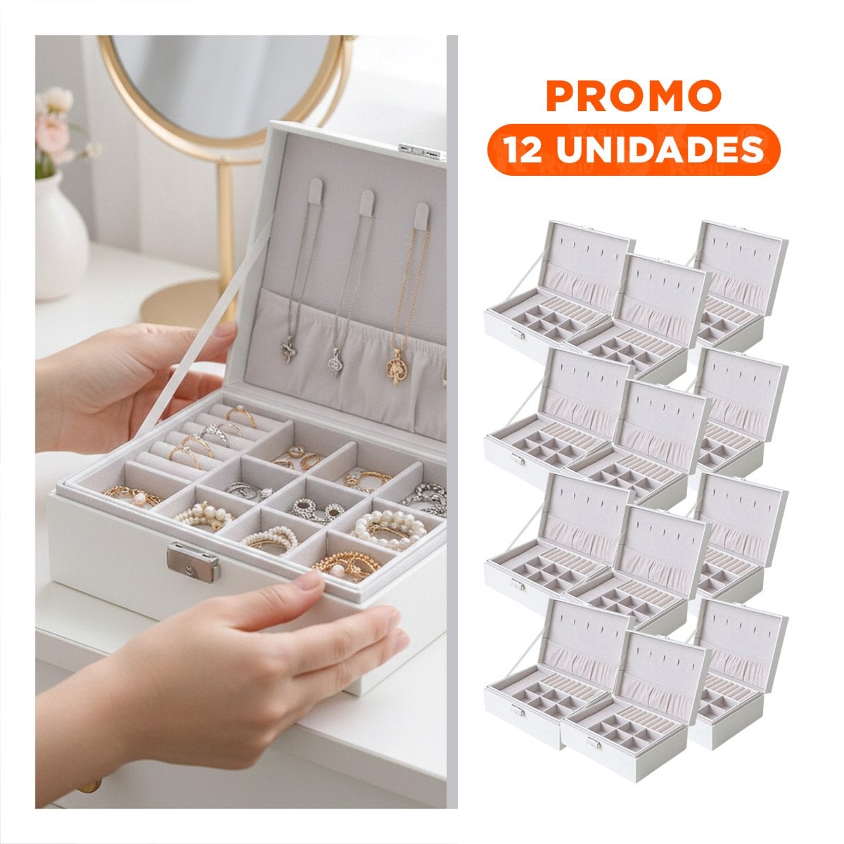 PACK12 MALETIN MODERNO 23X17X9 CM BLANCO DOBLE CAPA CON LLAVE Y+REGALO STICKER - 1