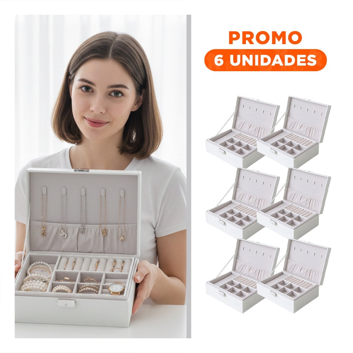 PACK6 PORTA JOYAS MODERNO 23X17X9 CM BLANCO CON COMPARTIMENTOS INTERNOS - 1