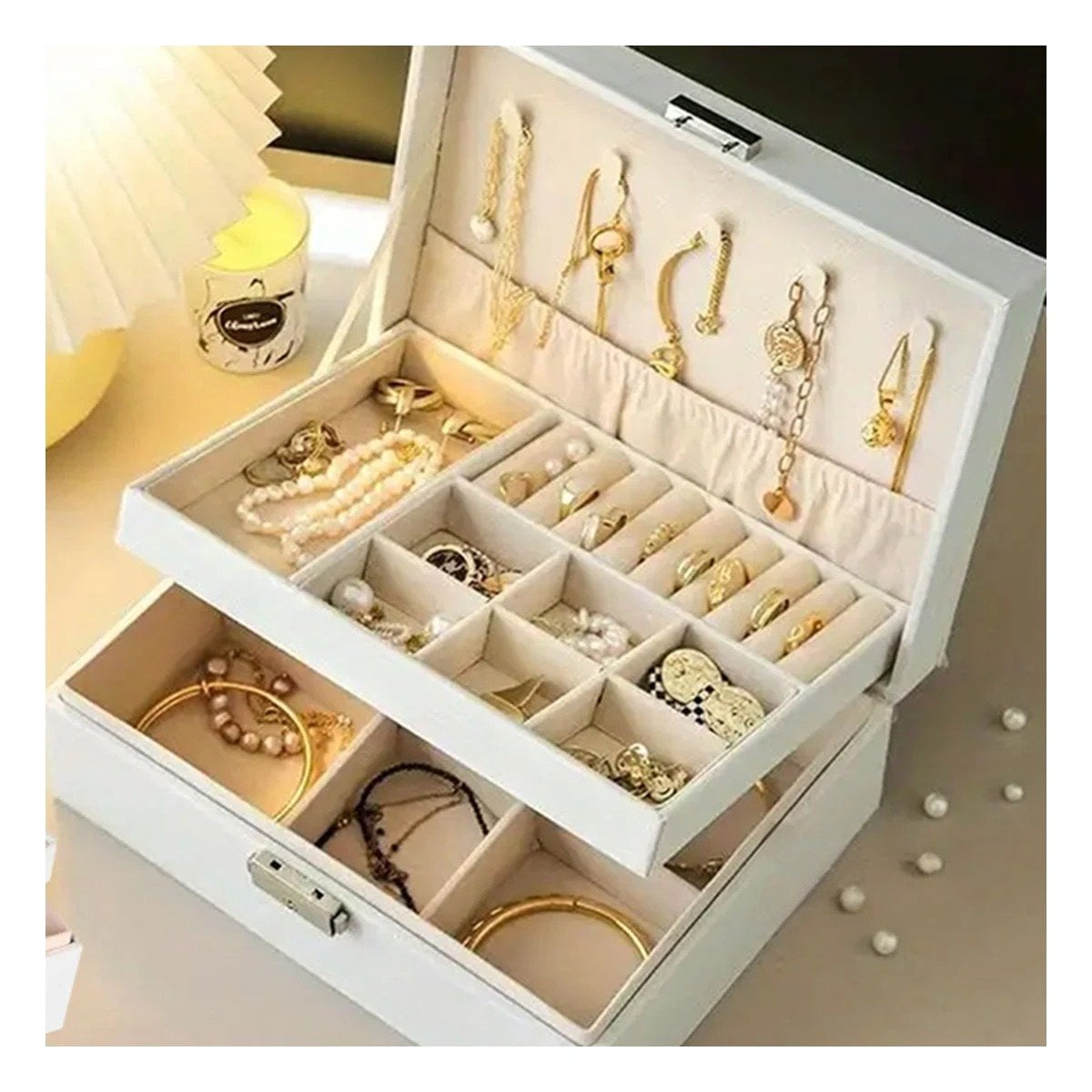 PACK6 PORTA JOYAS MODERNO 23X17X9 CM BLANCO CON COMPARTIMENTOS INTERNOS - 2