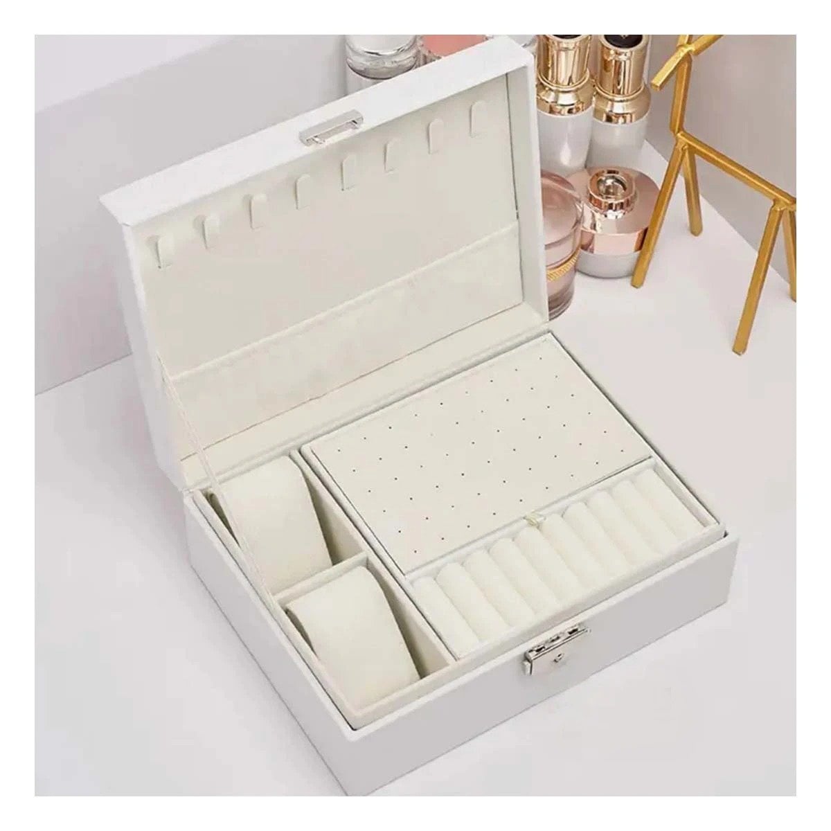PACK6 PORTA JOYAS MODERNO 23X17X9 CM BLANCO CON COMPARTIMENTOS INTERNOS - 5